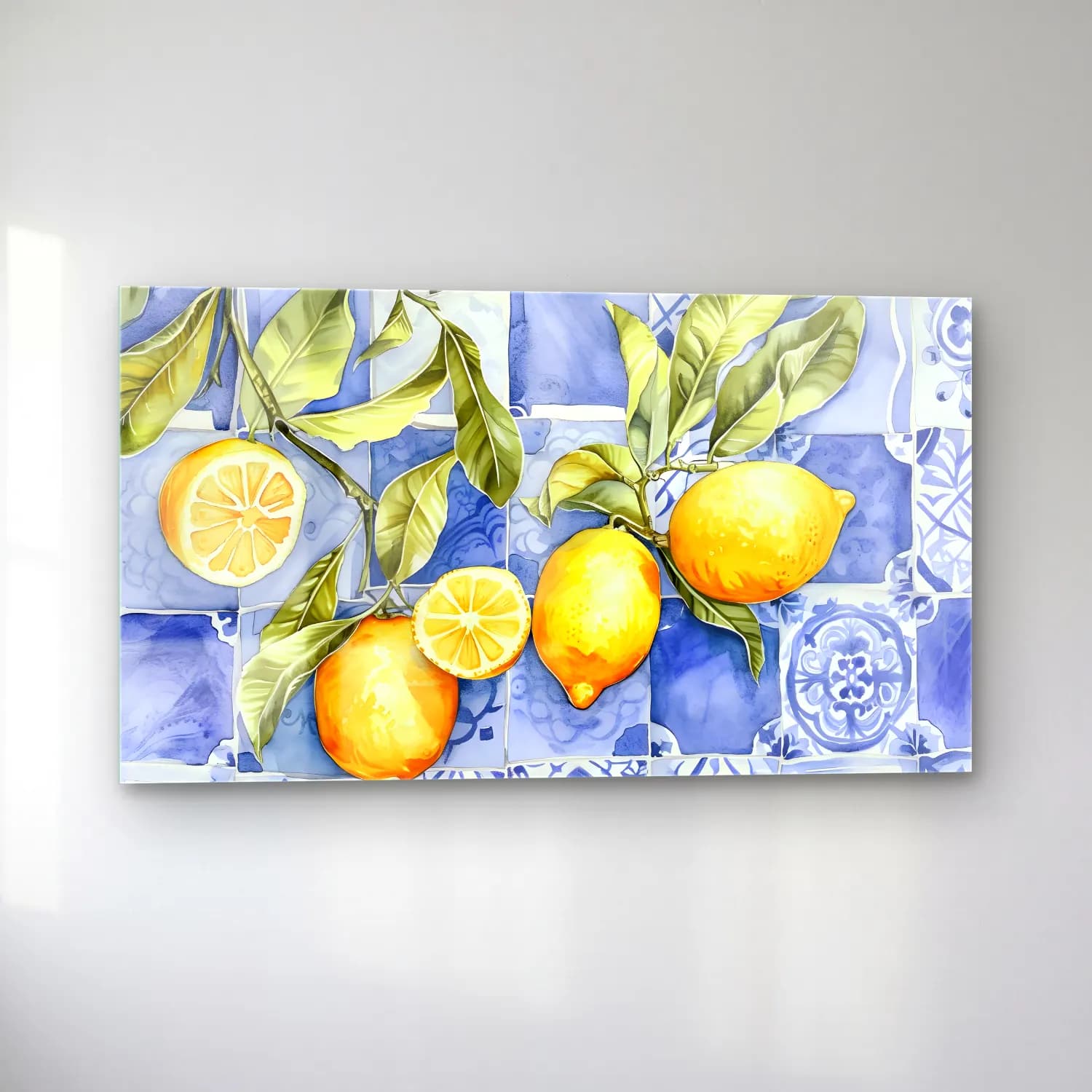 Suluboya Limonlar No. 3 cam tablo — sol açıdan görünüm