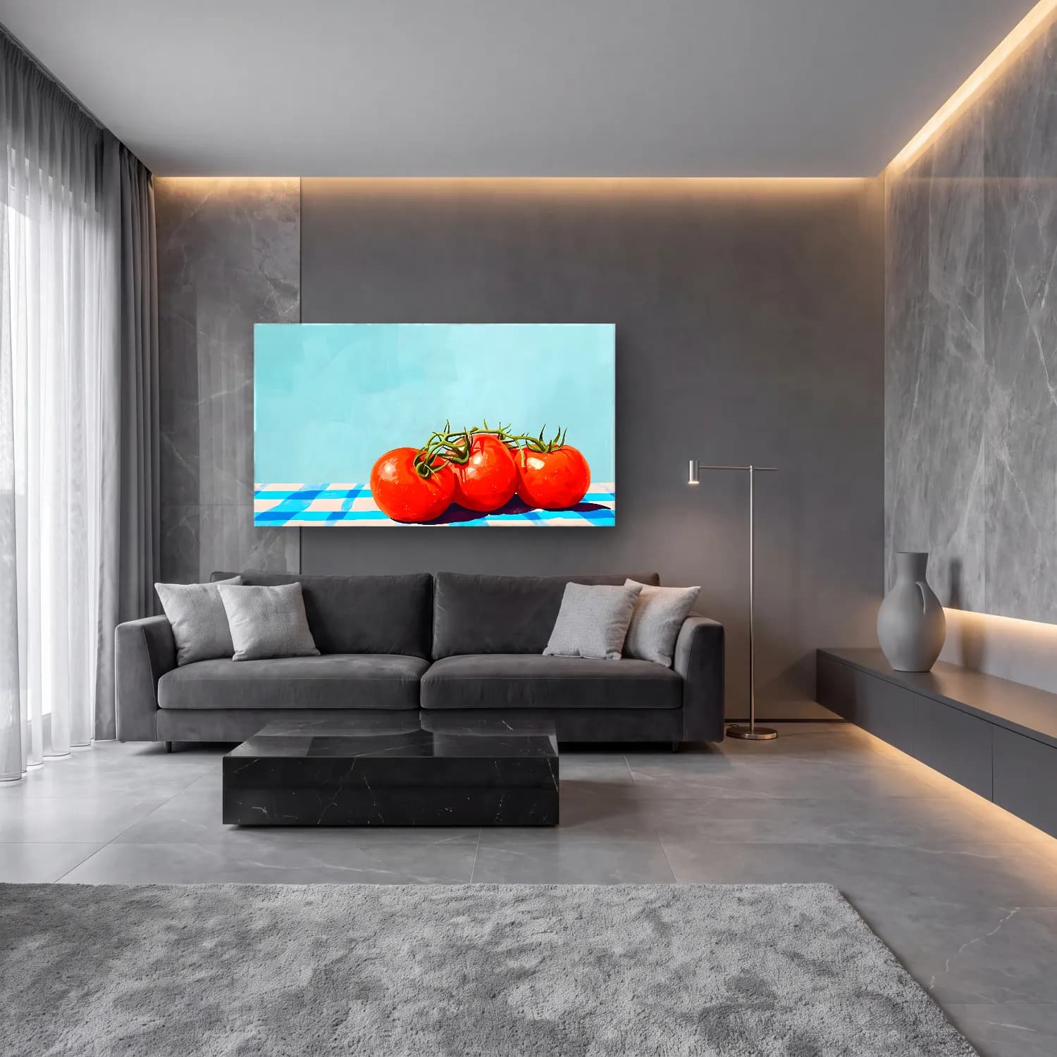 Yağlı Boya Sebzeler – Kırmızı Tonlar cam tablo — lüks salon duvarında