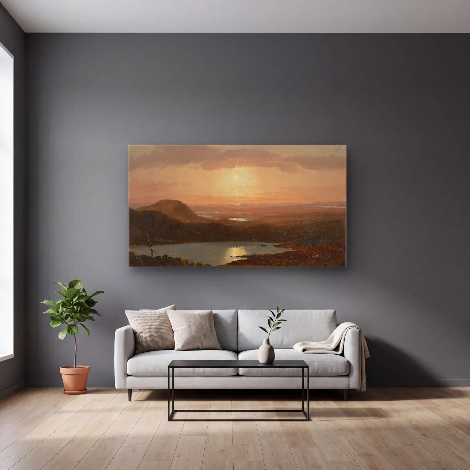 Frederic Edwin Church – Eagle Lake Viewed from Cadillac Mountain cam tablo — gri duvarlı salonda