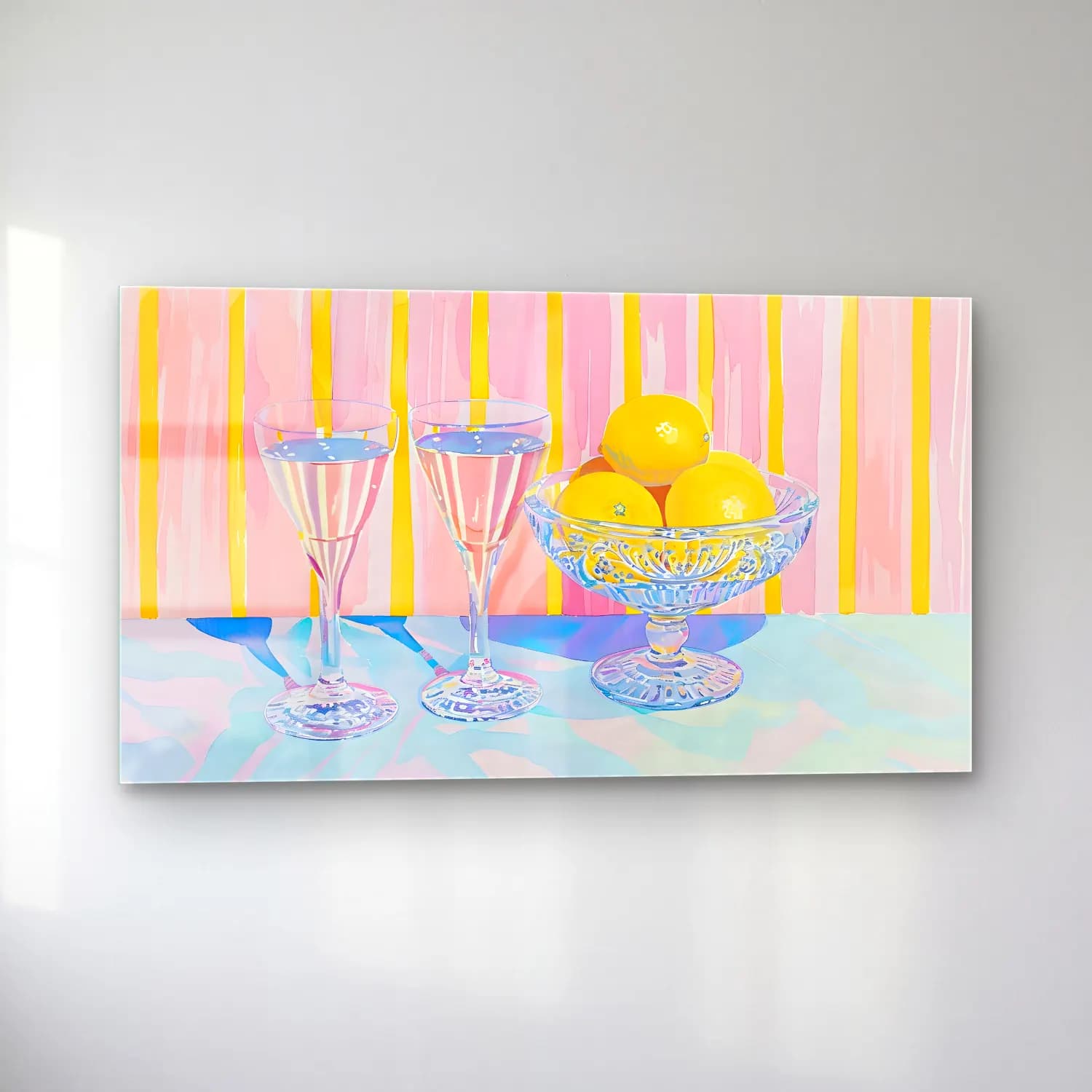 Suluboya Limonlar No. 4 cam tablo — sol açıdan görünüm