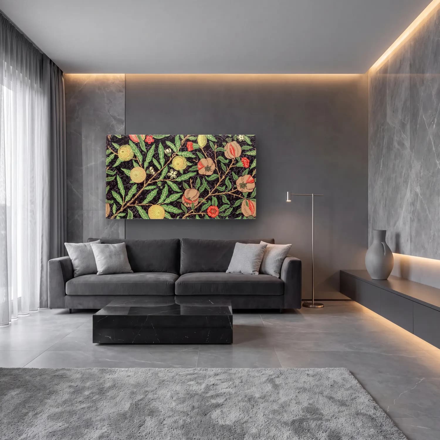 Botanik İllüstrasyon Çiçek Deseni No. 101 cam tablo — lüks salon duvarında
