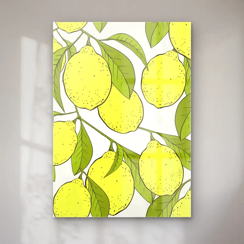 Botanik İllüstrasyon Limonlar No. 3 cam tablo — Botanik İllüstrasyon Limonlar No. 3 — botanik i̇llüstrasyon limonlar