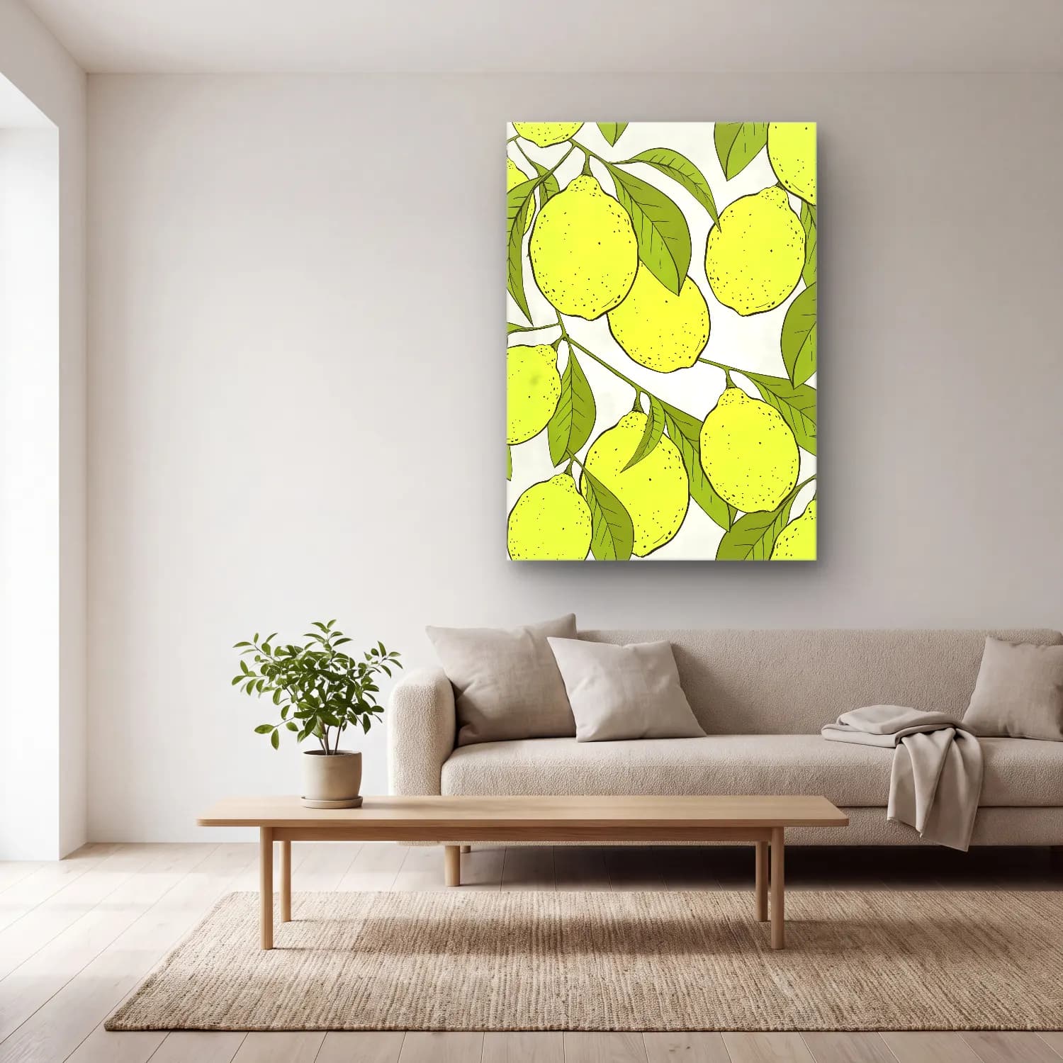 Botanik İllüstrasyon Limonlar No. 3 cam tablo — açık renk salonda