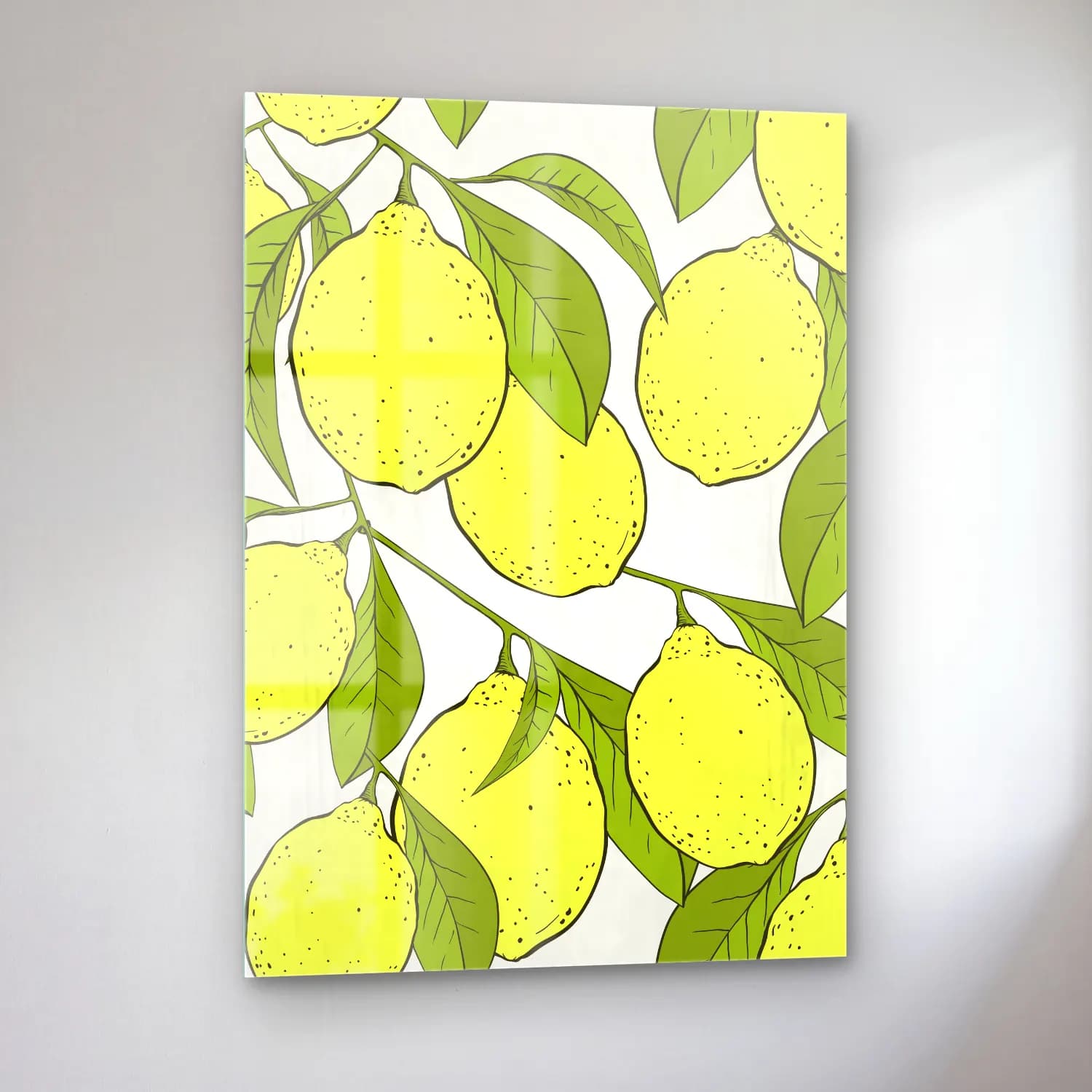Botanik İllüstrasyon Limonlar No. 3 cam tablo — sol açıdan görünüm