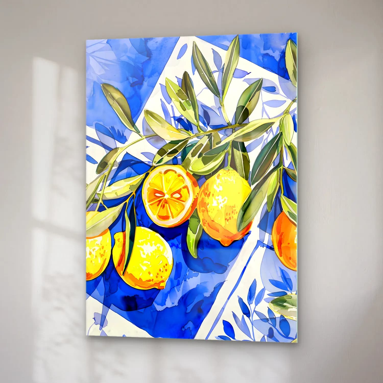 Suluboya Limonlar No. 5 cam tablo — sağ açıdan görünüm
