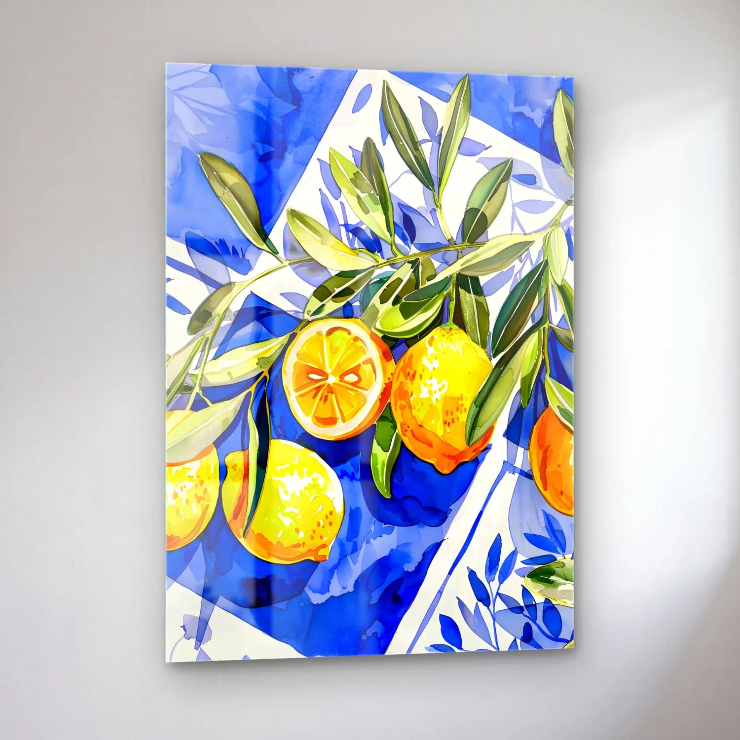 Suluboya Limonlar No. 5 cam tablo — sol açıdan görünüm