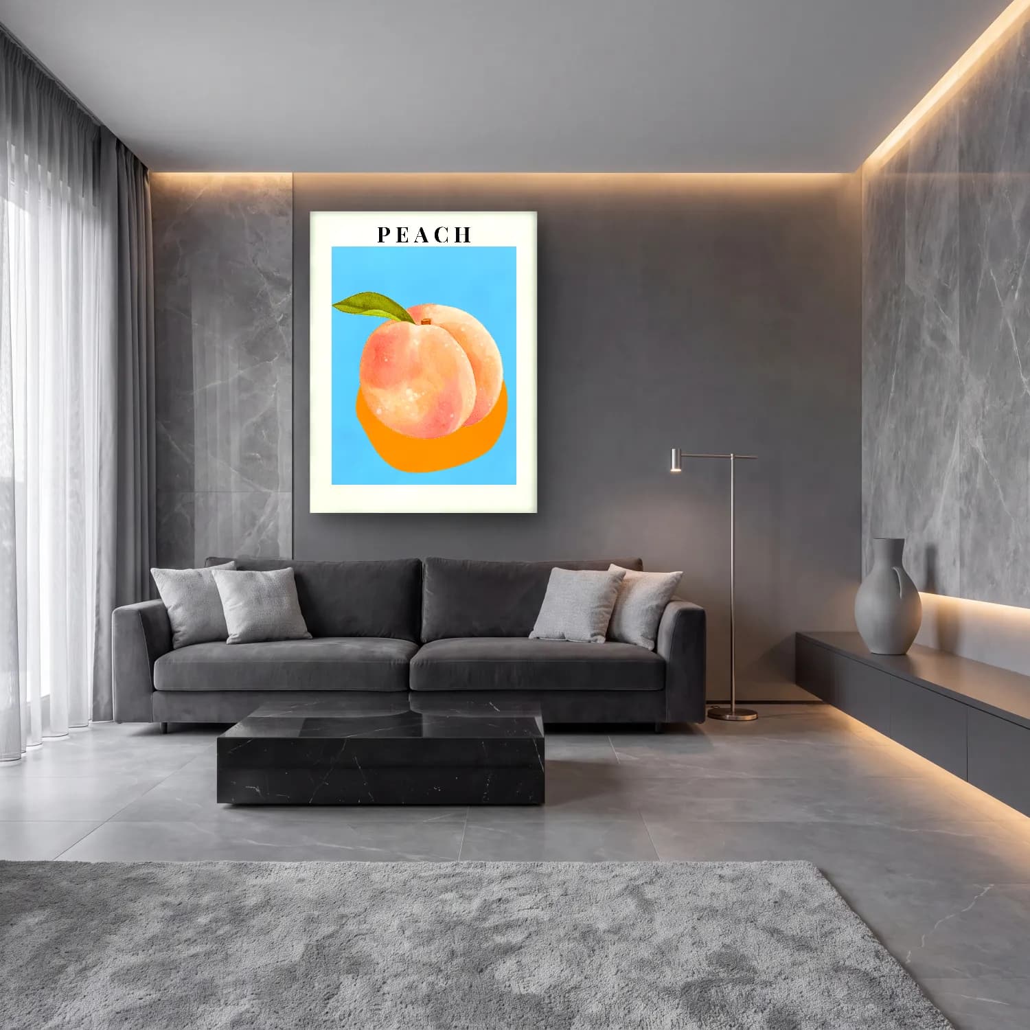 Pastel Meyveli Natürmort No. 2 cam tablo — lüks salon duvarında