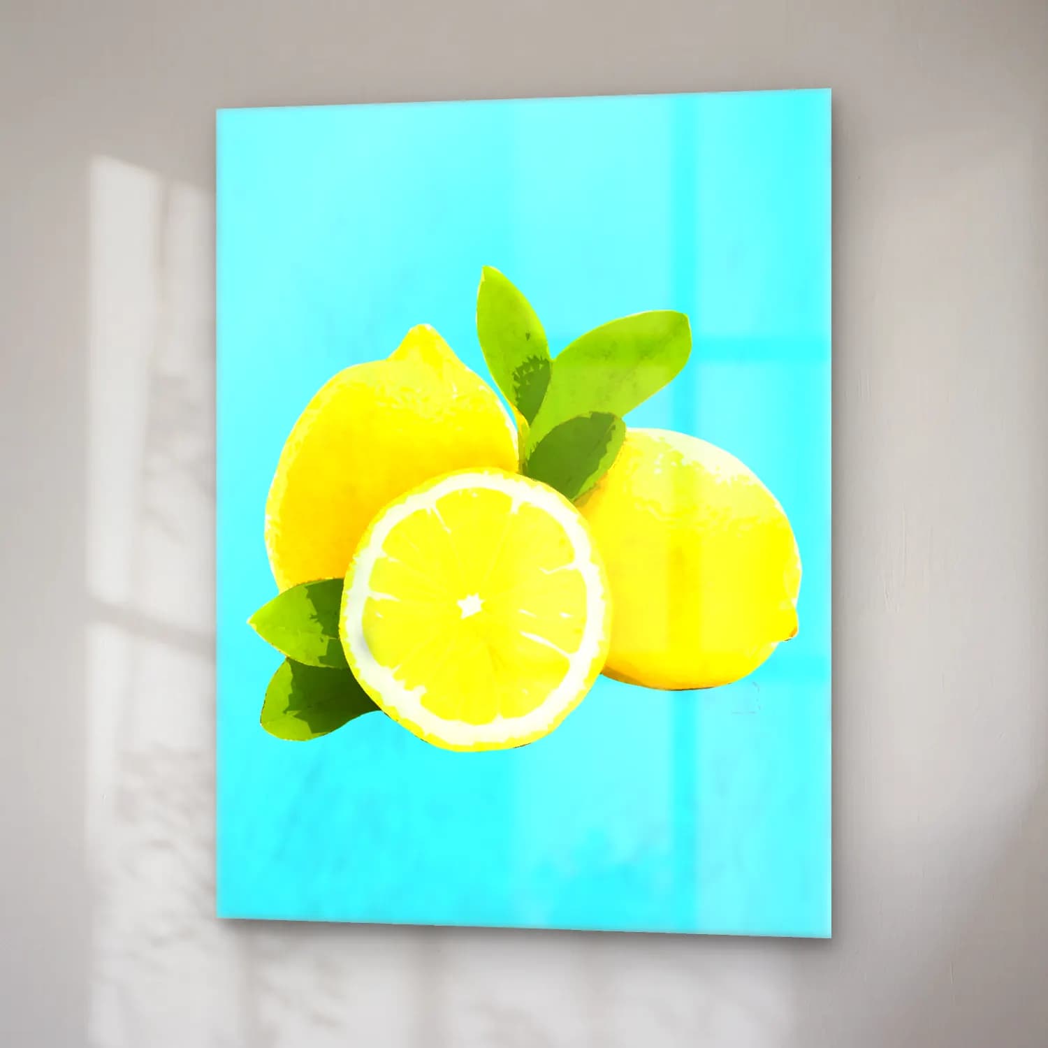 Pastel Limonlar No. 9 cam tablo — sağ açıdan görünüm