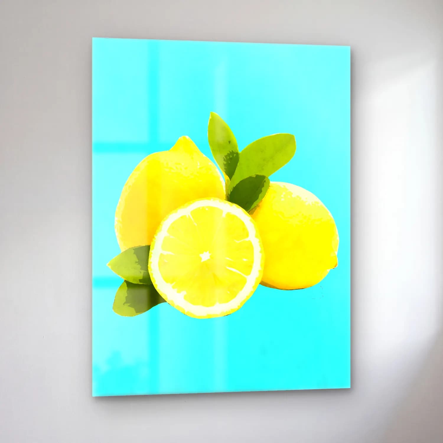 Pastel Limonlar No. 9 cam tablo — sol açıdan görünüm
