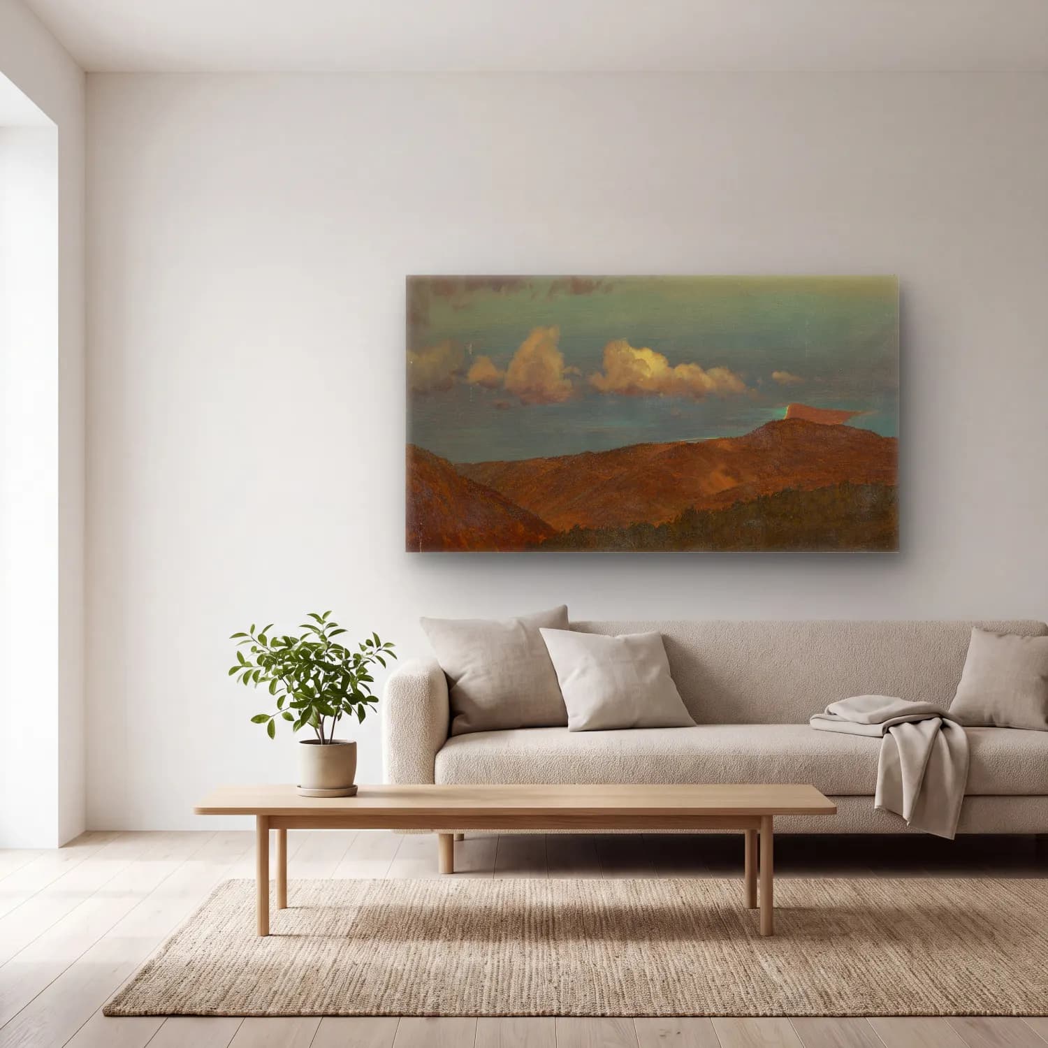 Frederic Edwin Church – Hilly Landscape cam tablo — açık renk salonda