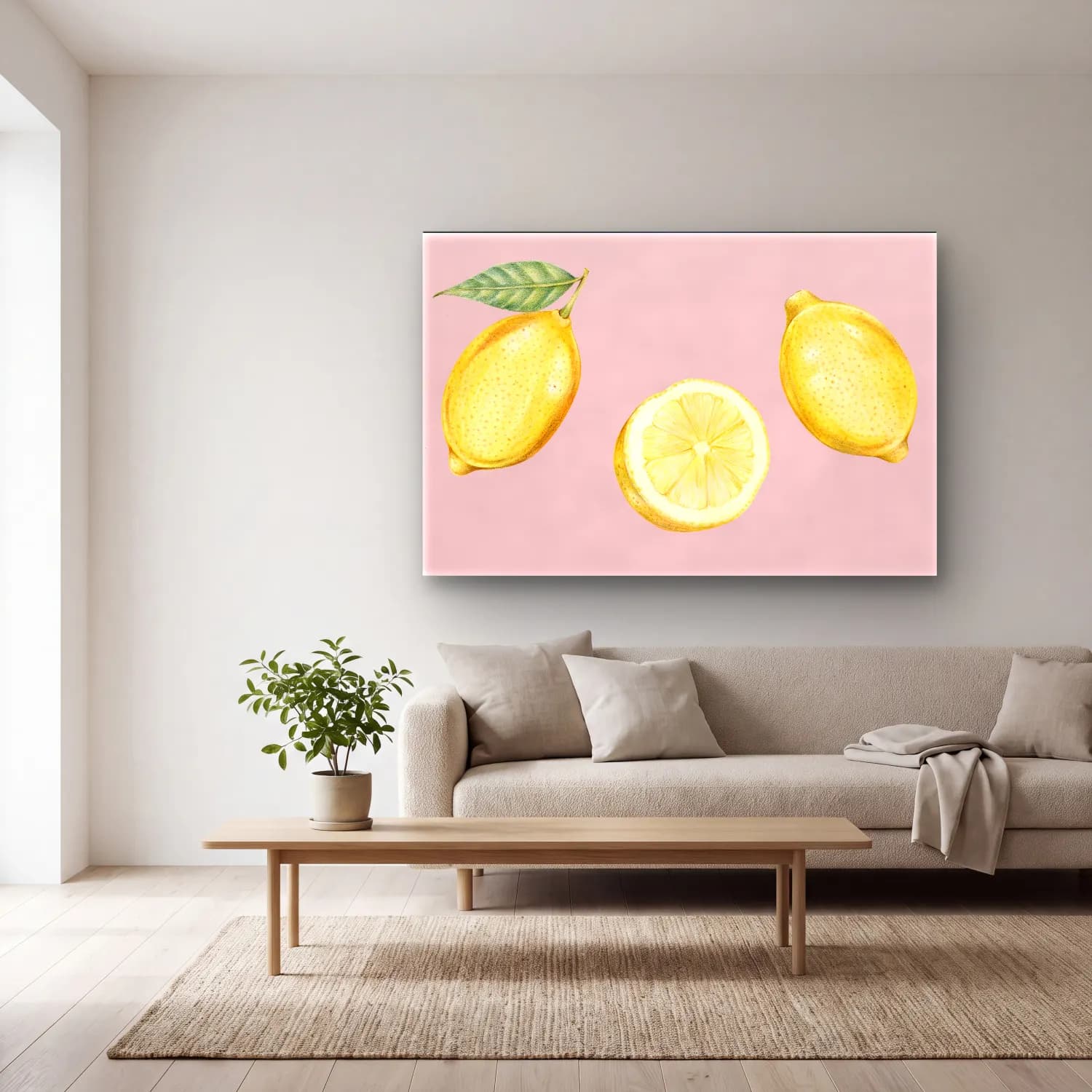 Botanik İllüstrasyon Limonlar No. 5 cam tablo — açık renk salonda
