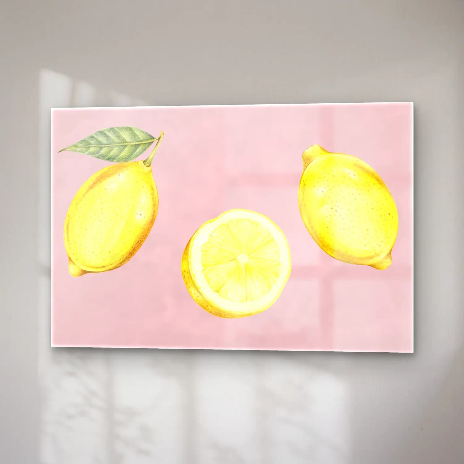 Botanik İllüstrasyon Limonlar No. 5 cam tablo — sağ açıdan görünüm