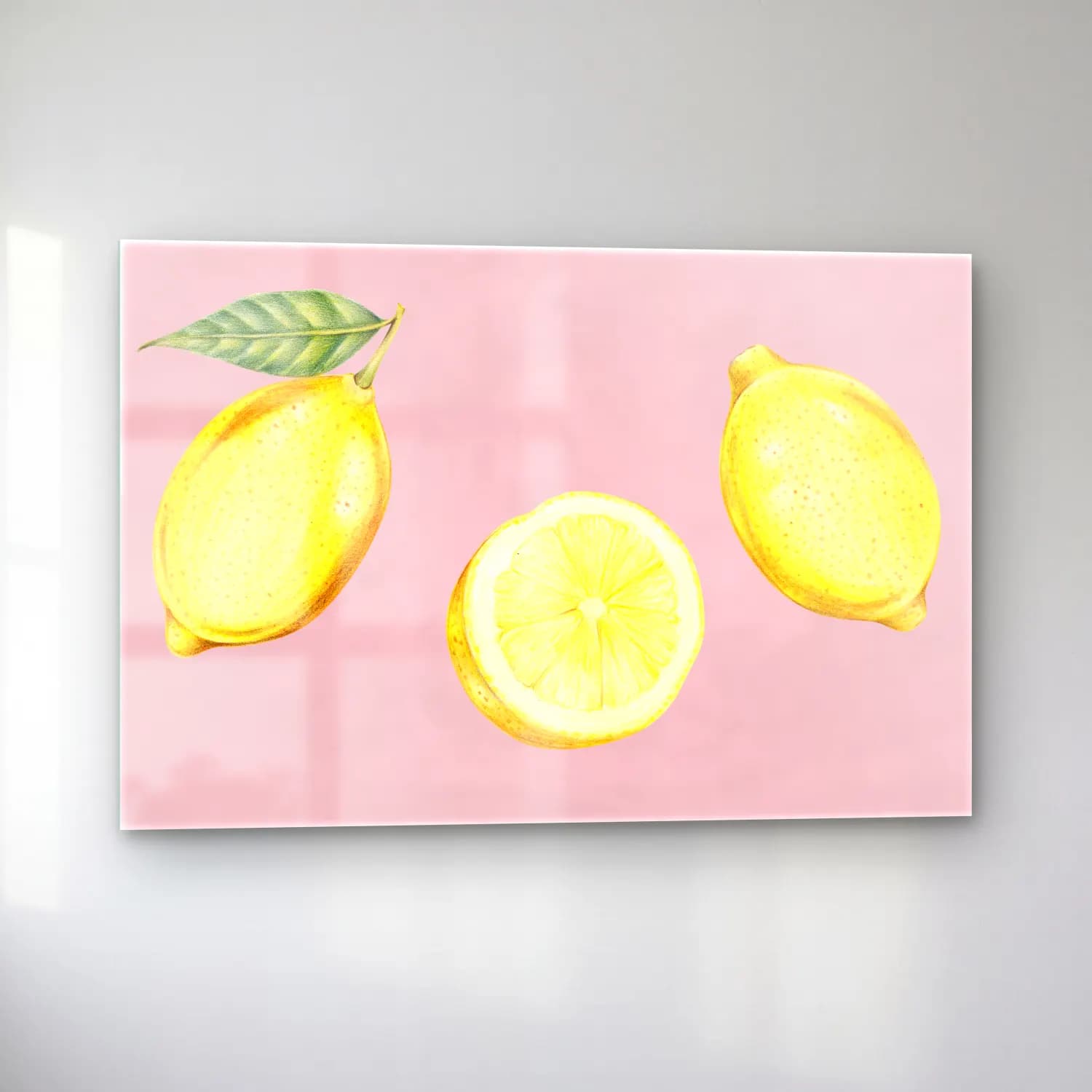 Botanik İllüstrasyon Limonlar No. 5 cam tablo — sol açıdan görünüm