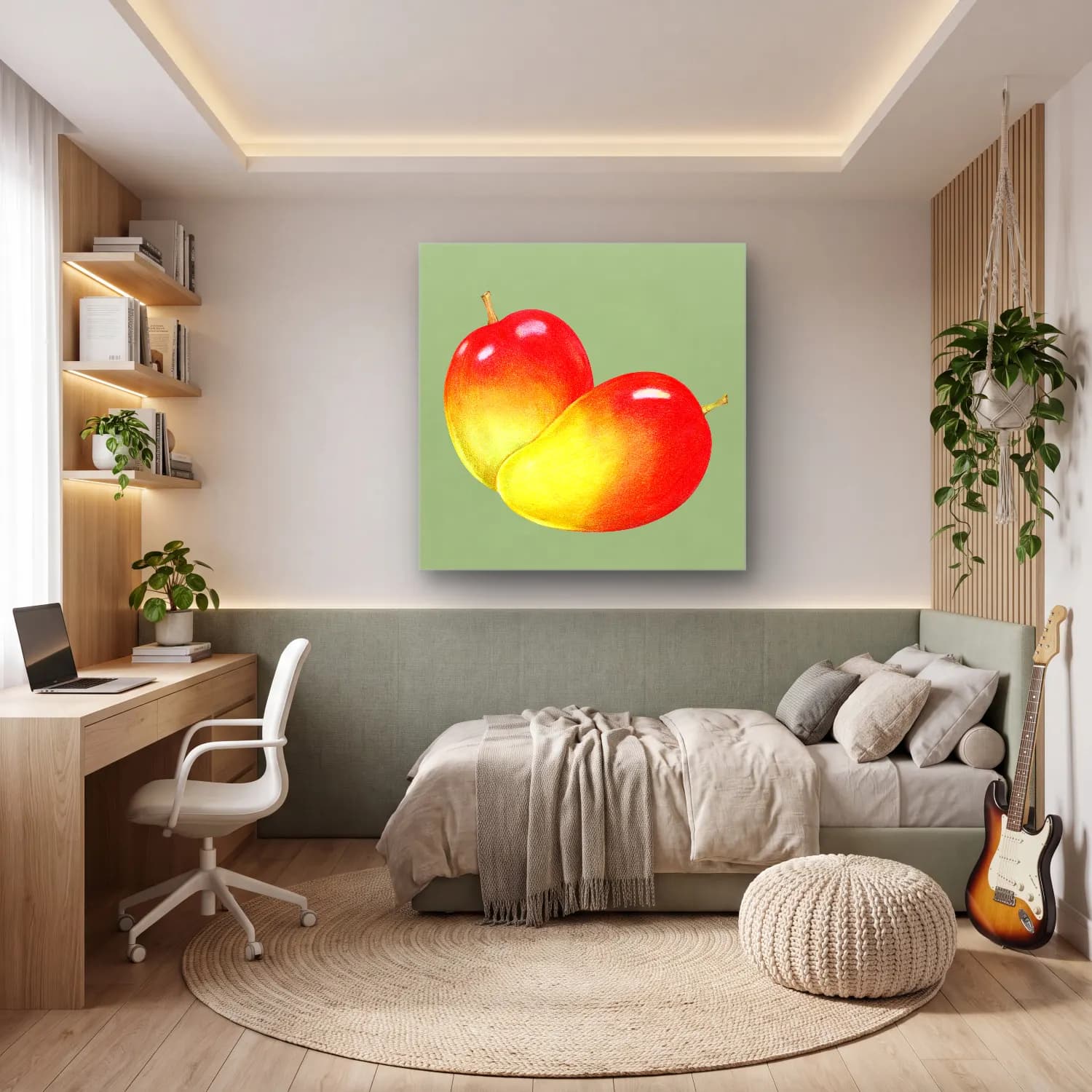 Botanik İllüstrasyon Armut ve Elmalar – Pastel Tonlar cam tablo — genç odasında
