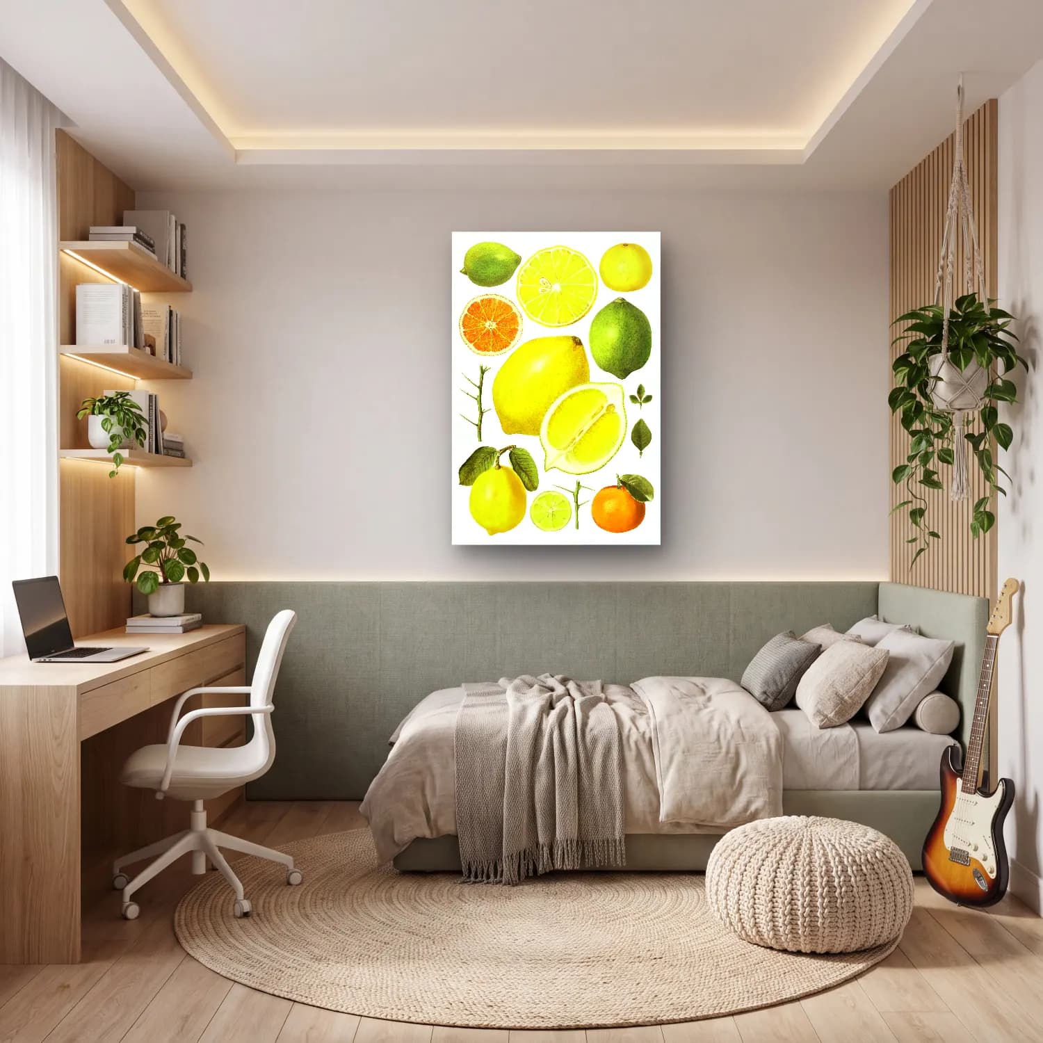 Botanik İllüstrasyon Limonlar No. 6 cam tablo — genç odasında