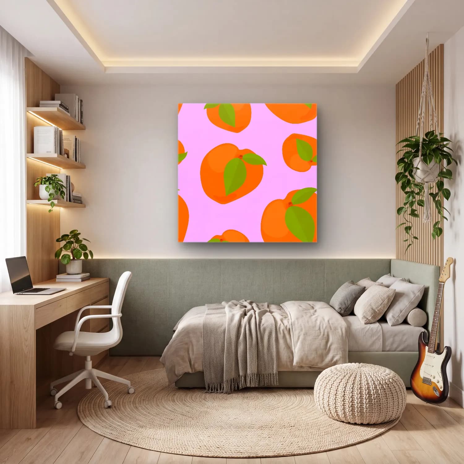 Pastel Portakallar No. 5 cam tablo — genç odasında