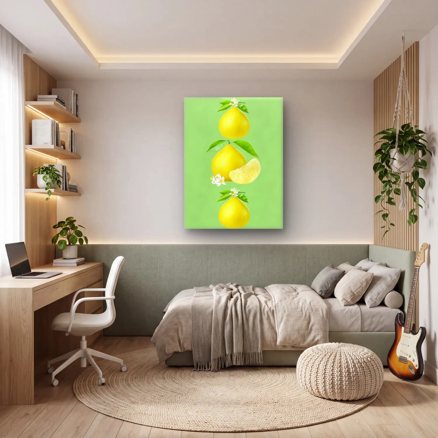 Pastel Limonlar No. 15 cam tablo — genç odasında