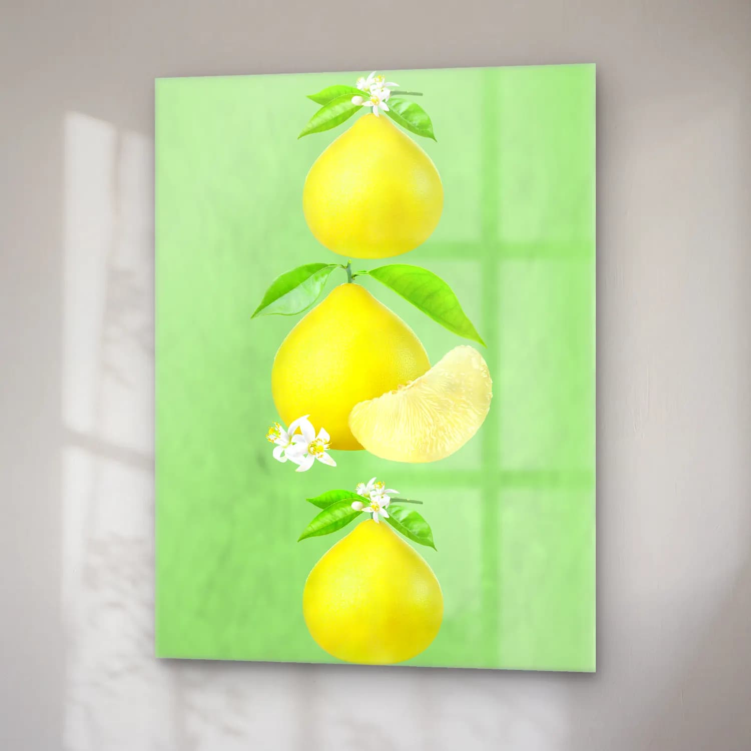 Pastel Limonlar No. 15 cam tablo — sağ açıdan görünüm