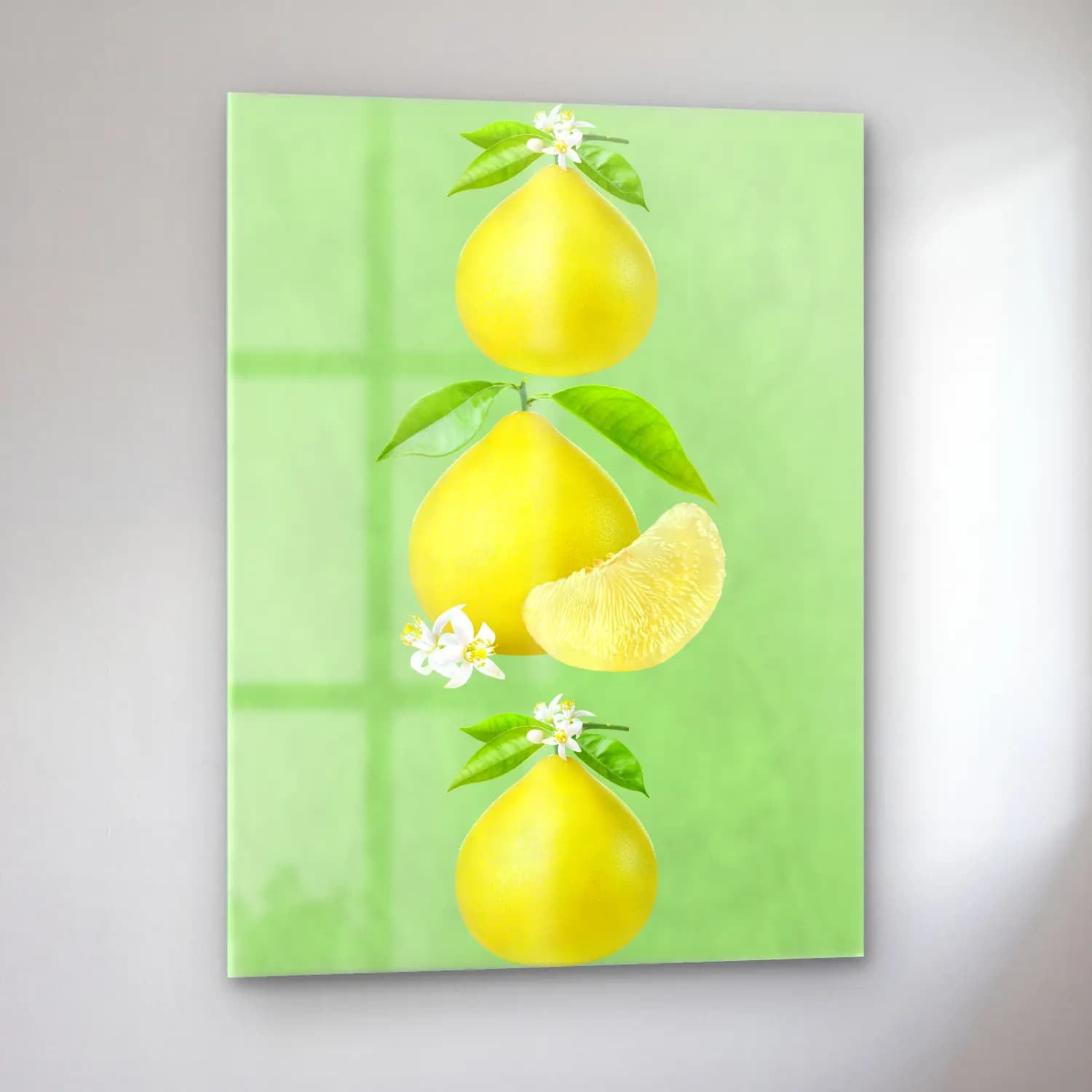 Pastel Limonlar No. 15 cam tablo — sol açıdan görünüm
