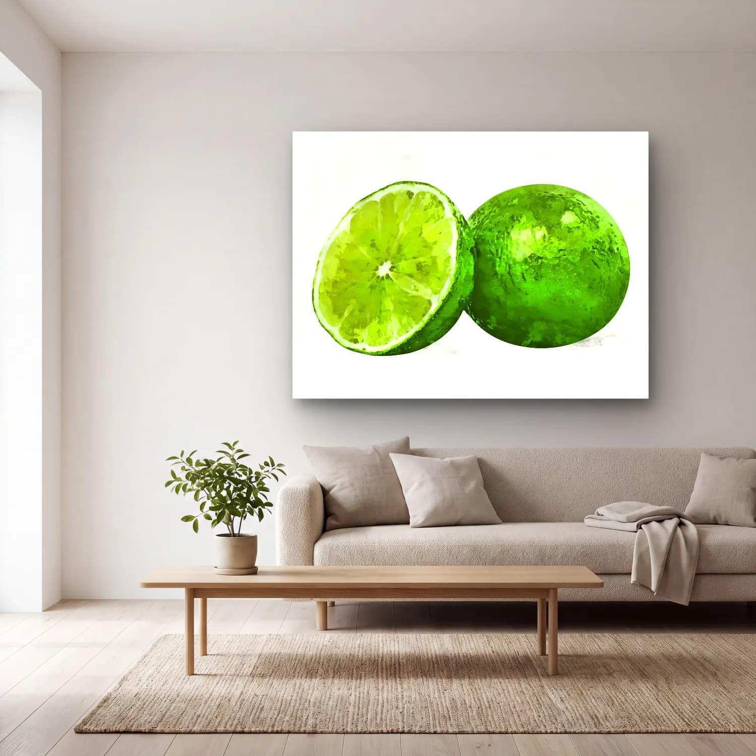 Suluboya Limonlar – Yeşil Tonlar cam tablo — açık renk salonda