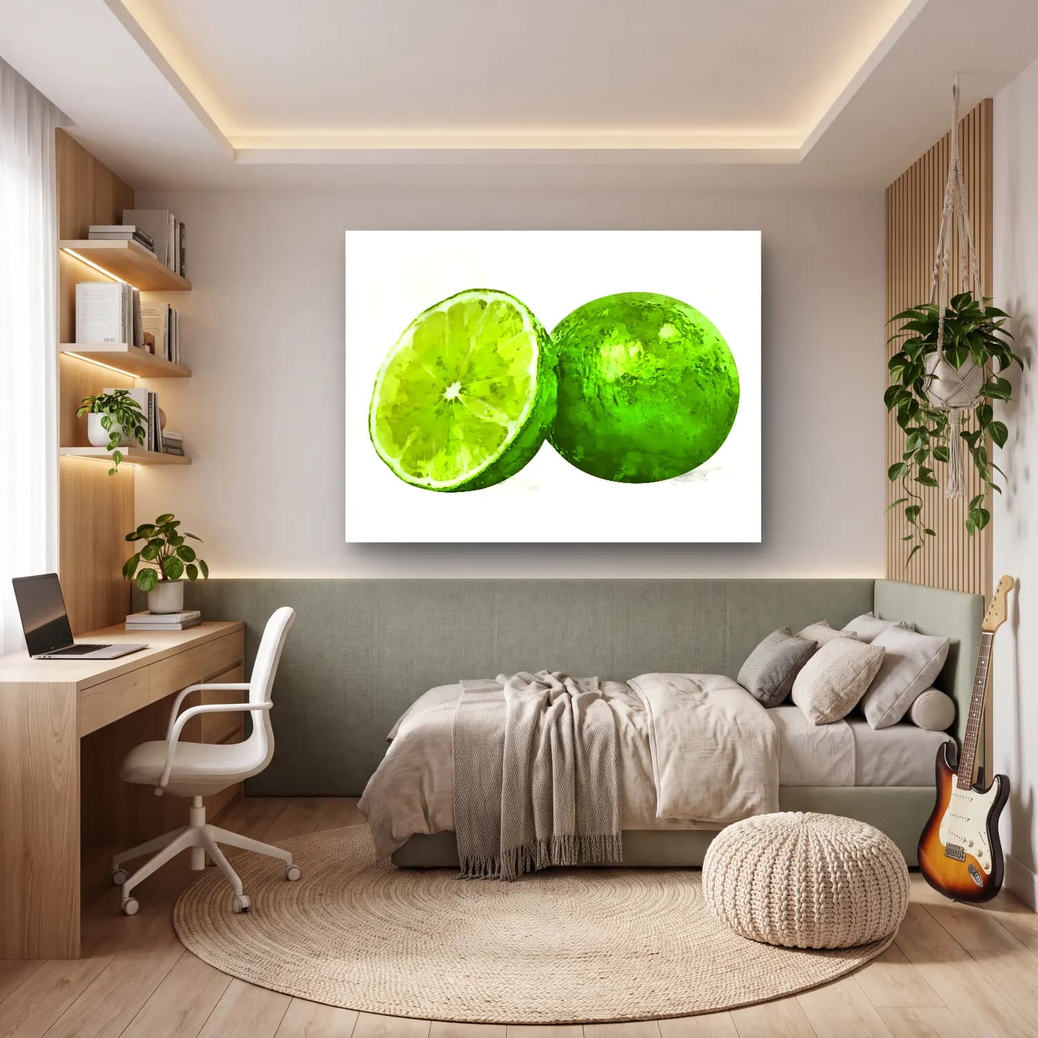 Suluboya Limonlar – Yeşil Tonlar cam tablo — genç odasında