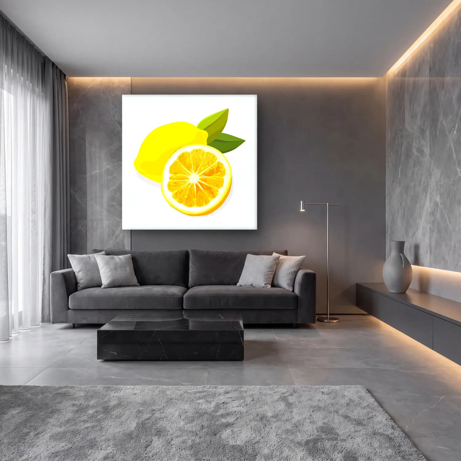 Sevimli İllüstrasyon Limonlar No. 3 cam tablo — lüks salon duvarında