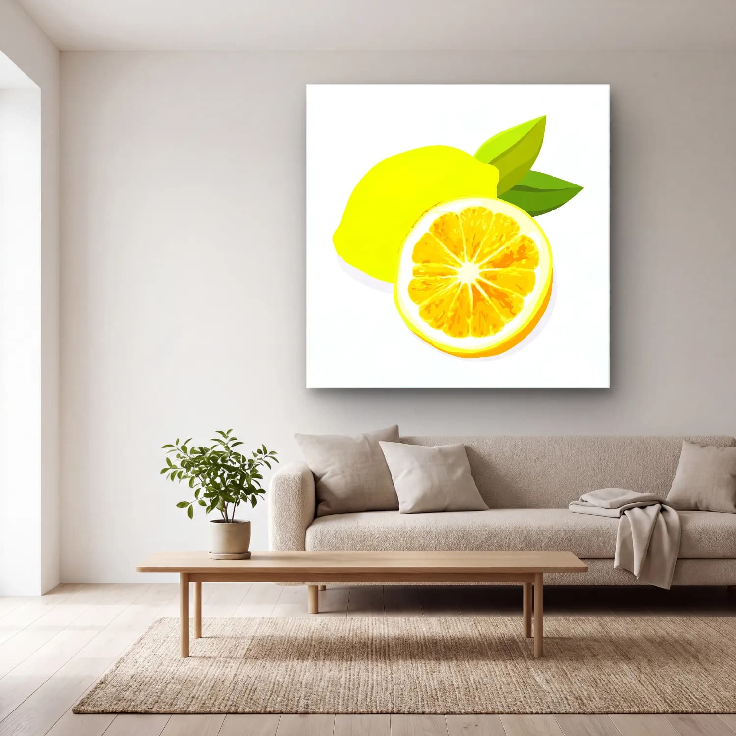 Sevimli İllüstrasyon Limonlar No. 3 cam tablo — açık renk salonda