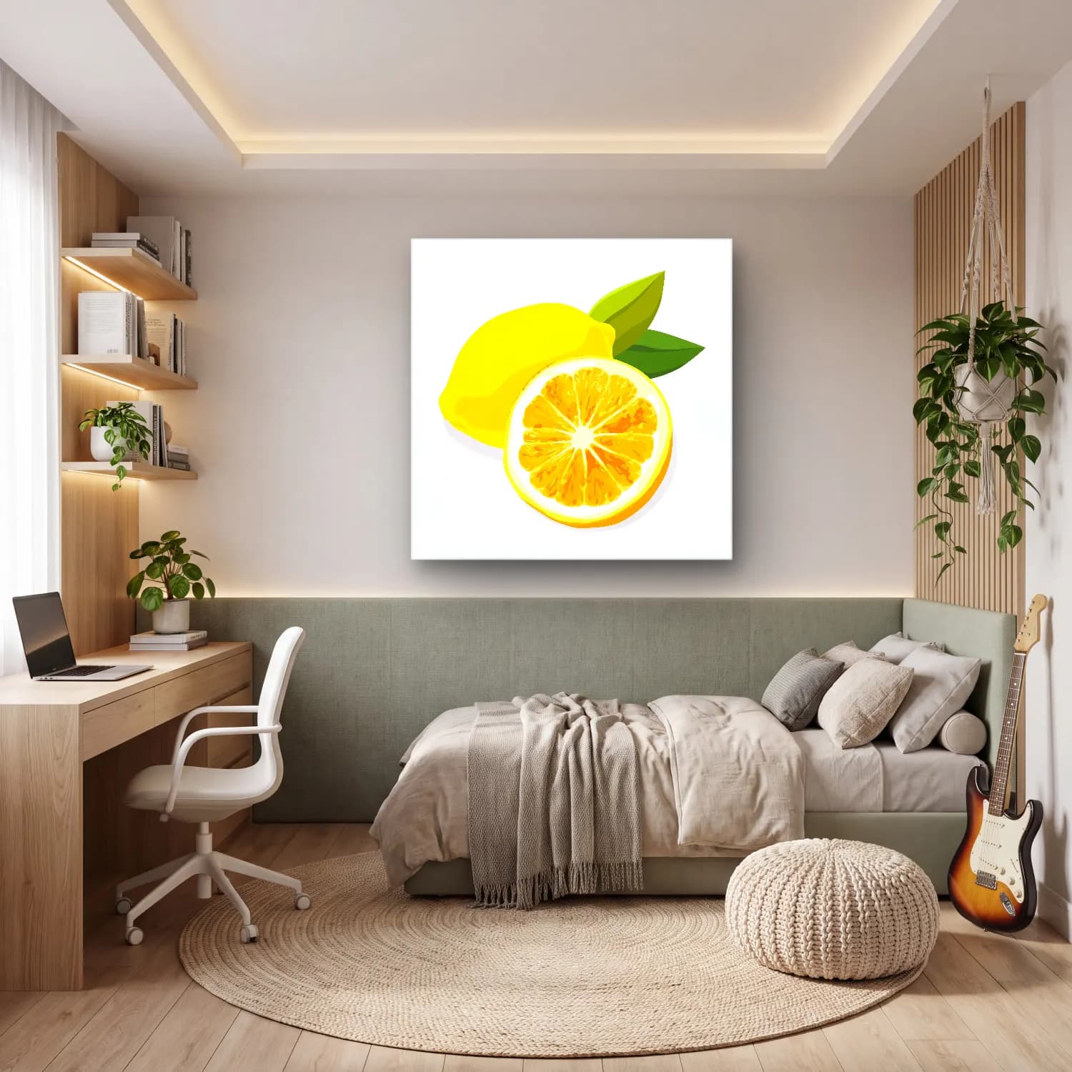 Sevimli İllüstrasyon Limonlar No. 3 cam tablo — genç odasında