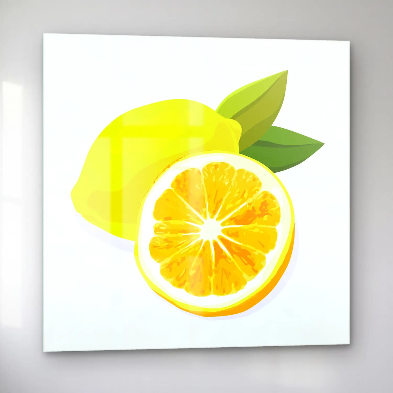 Sevimli İllüstrasyon Limonlar No. 3 cam tablo — sol açıdan görünüm