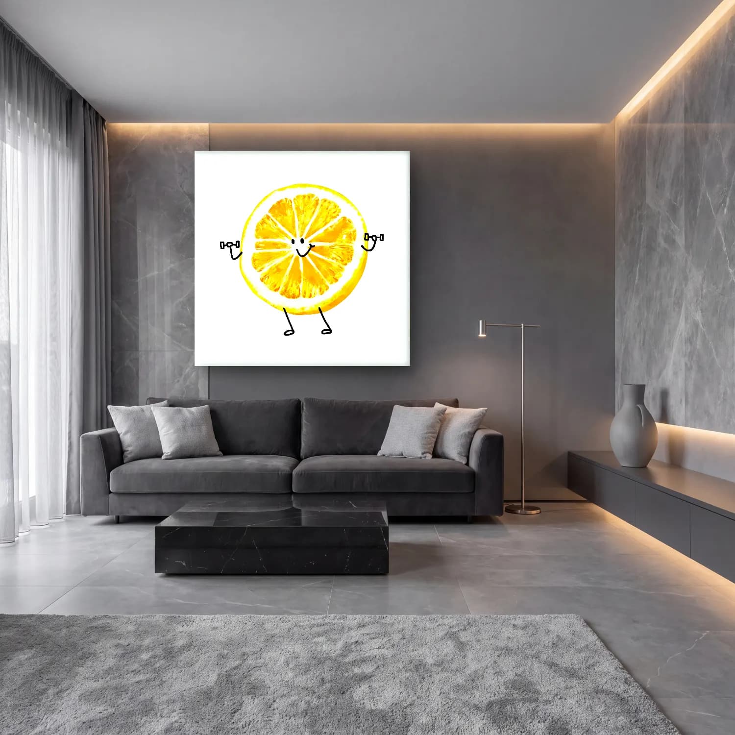 Sevimli İllüstrasyon Limonlar No. 4 cam tablo — lüks salon duvarında