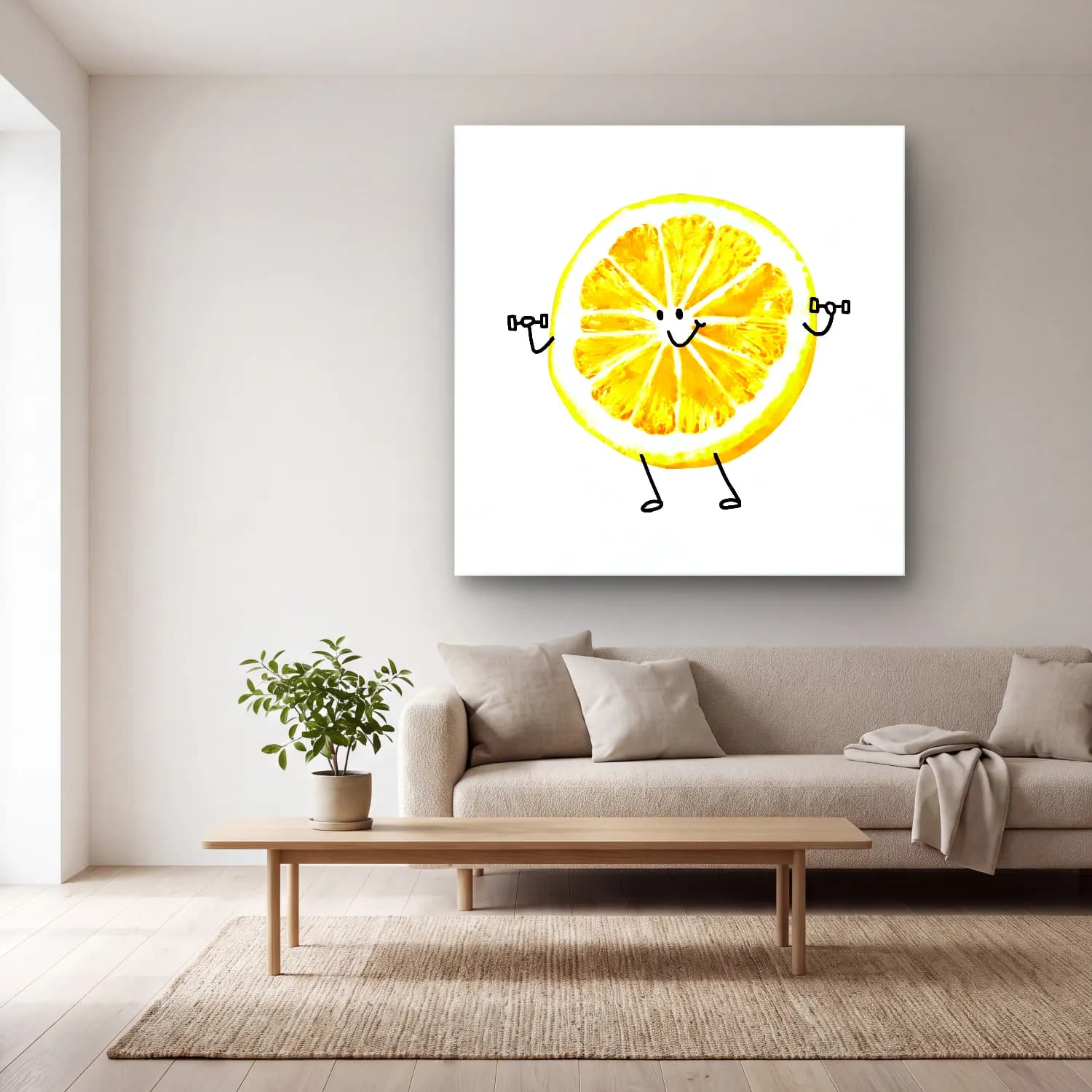 Sevimli İllüstrasyon Limonlar No. 4 cam tablo — açık renk salonda