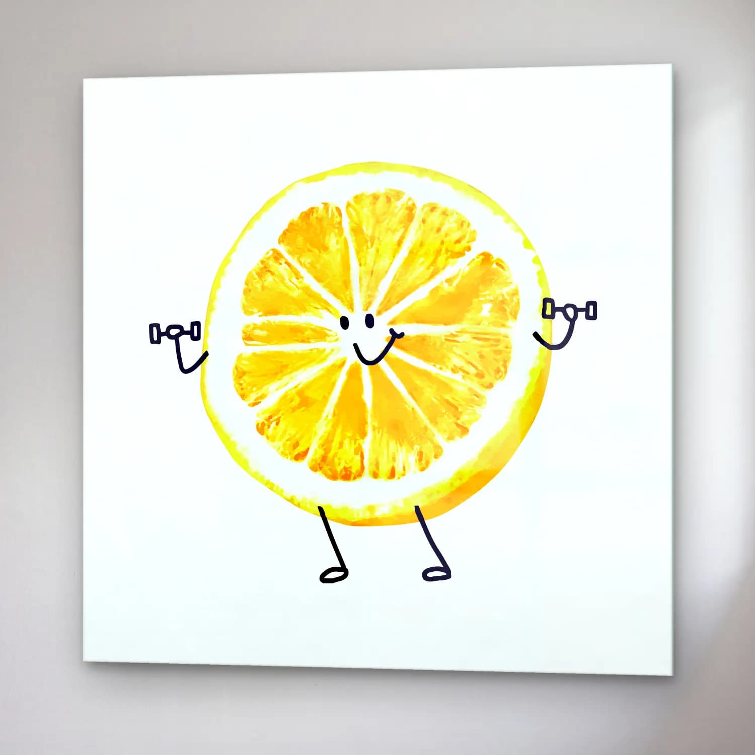 Sevimli İllüstrasyon Limonlar No. 4 cam tablo — sağ açıdan görünüm