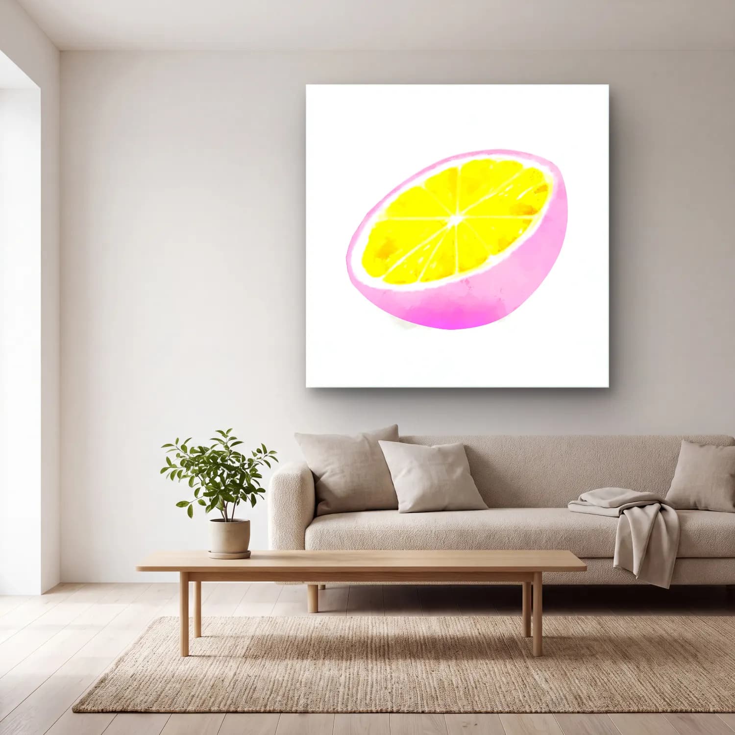 Suluboya Limonlar – Pembe Tonlar cam tablo — açık renk salonda