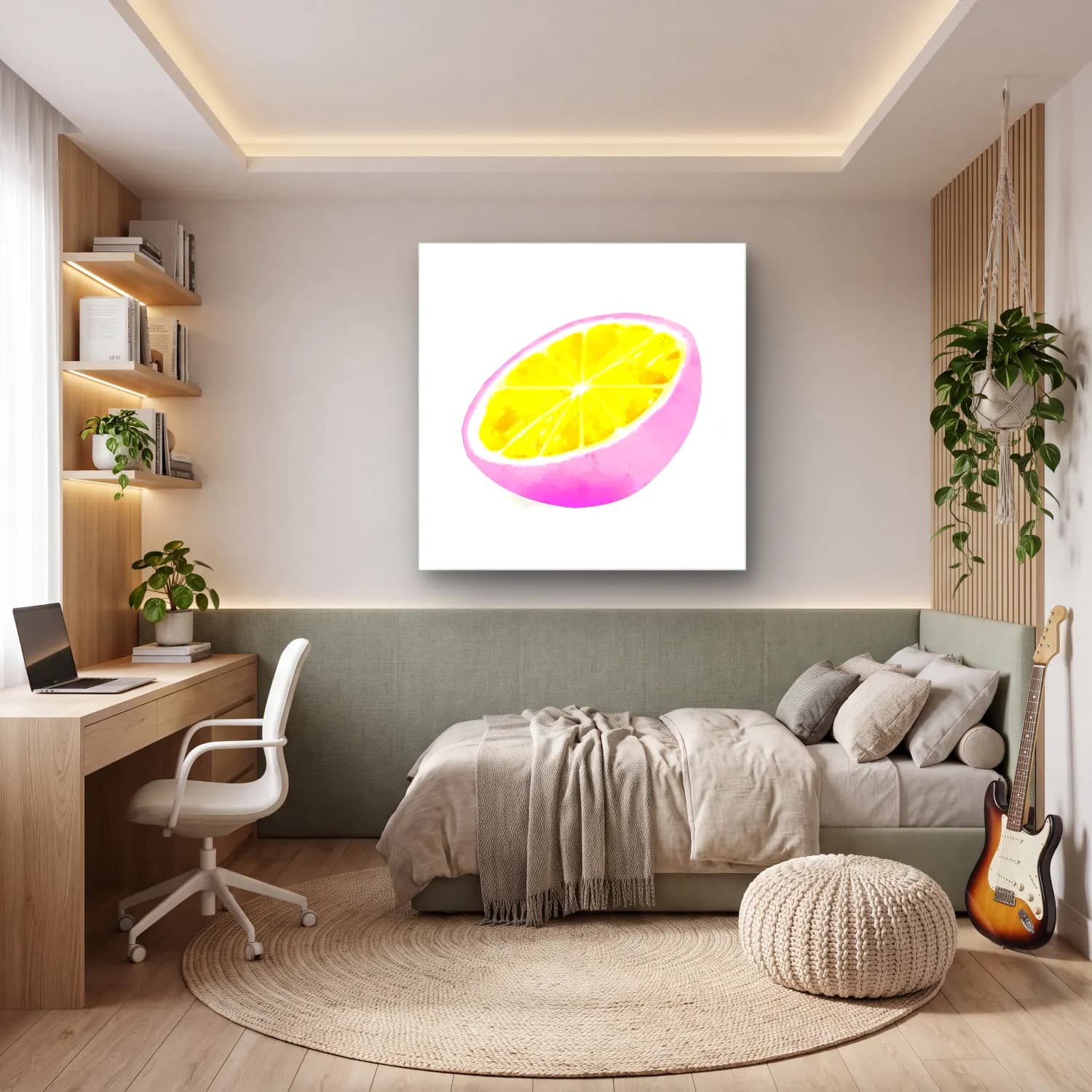 Suluboya Limonlar – Pembe Tonlar cam tablo — genç odasında