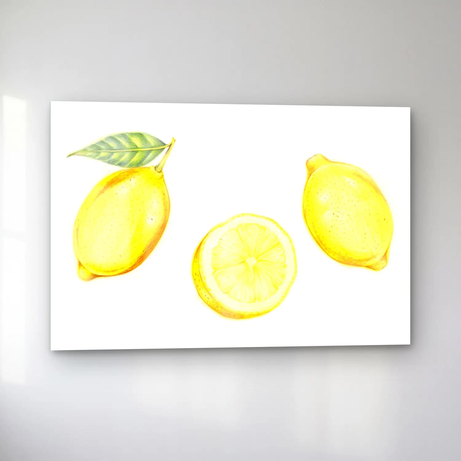 Botanik İllüstrasyon Limonlar No. 7 cam tablo — sol açıdan görünüm