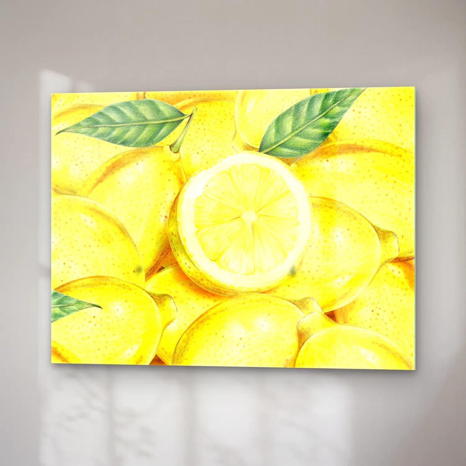 Botanik İllüstrasyon Limonlar No. 8 cam tablo — sağ açıdan görünüm