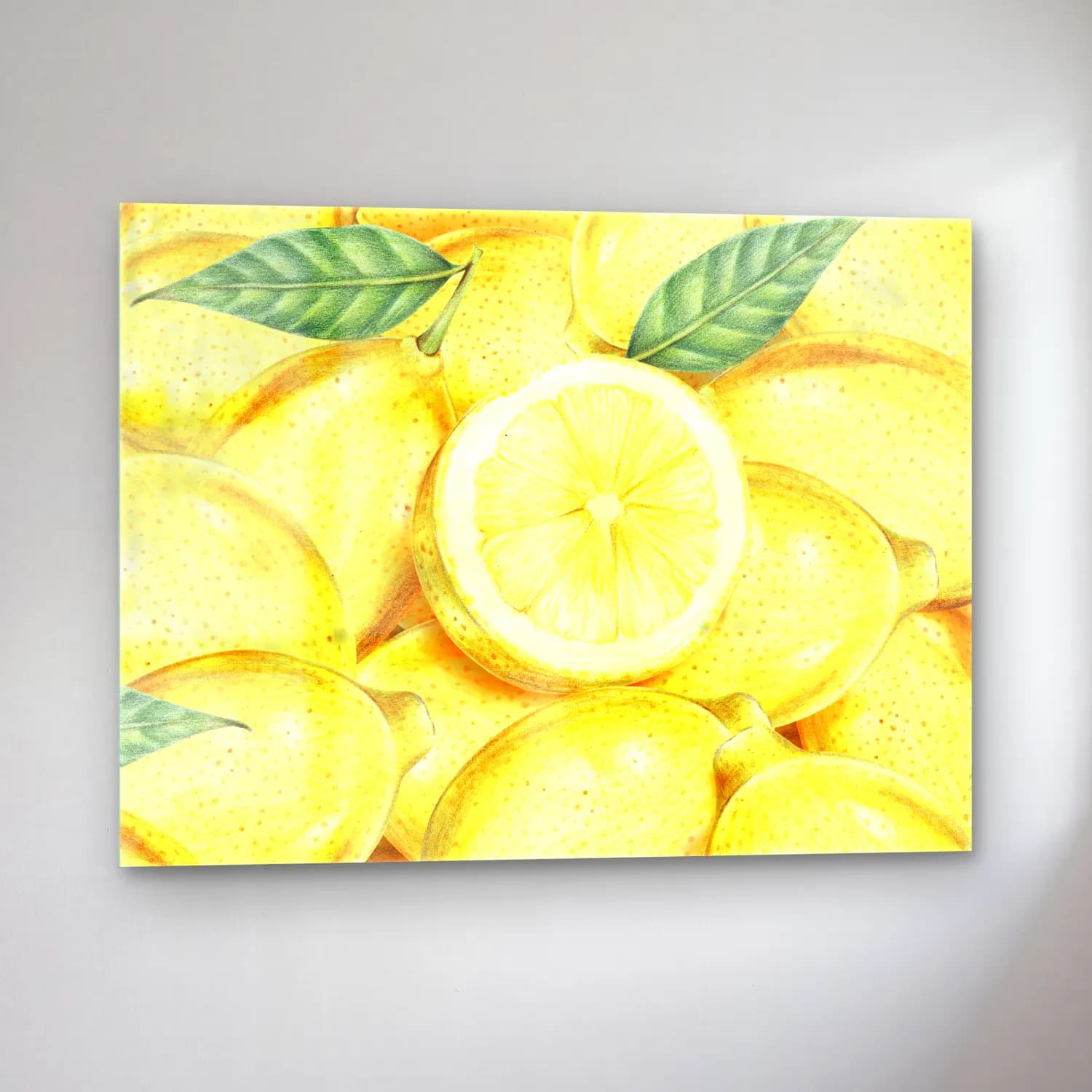 Botanik İllüstrasyon Limonlar No. 8 cam tablo — sol açıdan görünüm