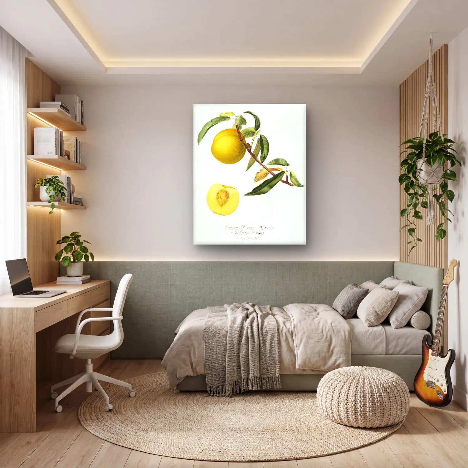 Botanik İllüstrasyon Limon Dalı No. 12 cam tablo — genç odasında