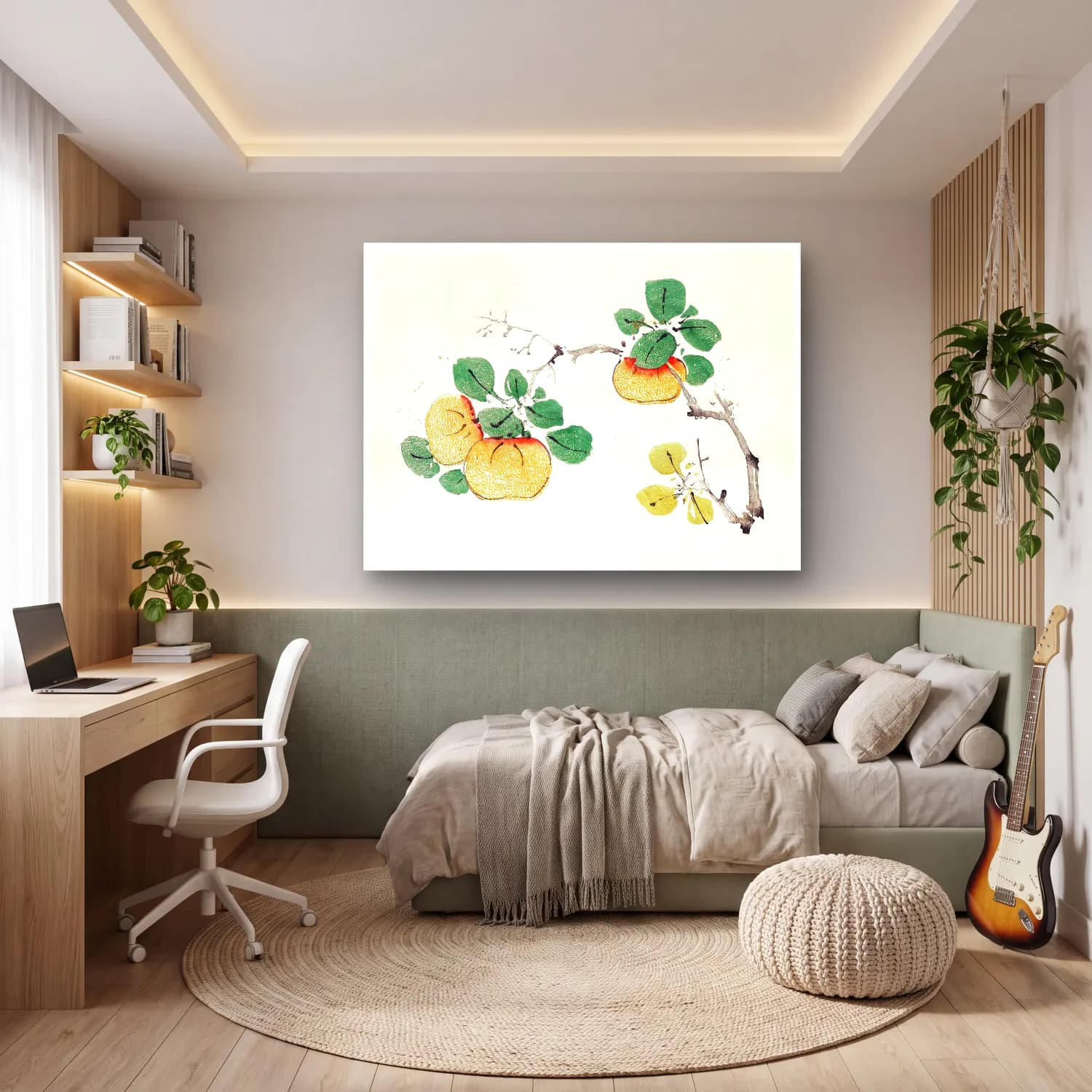 Botanik İllüstrasyon Limon Dalı No. 15 cam tablo — genç odasında