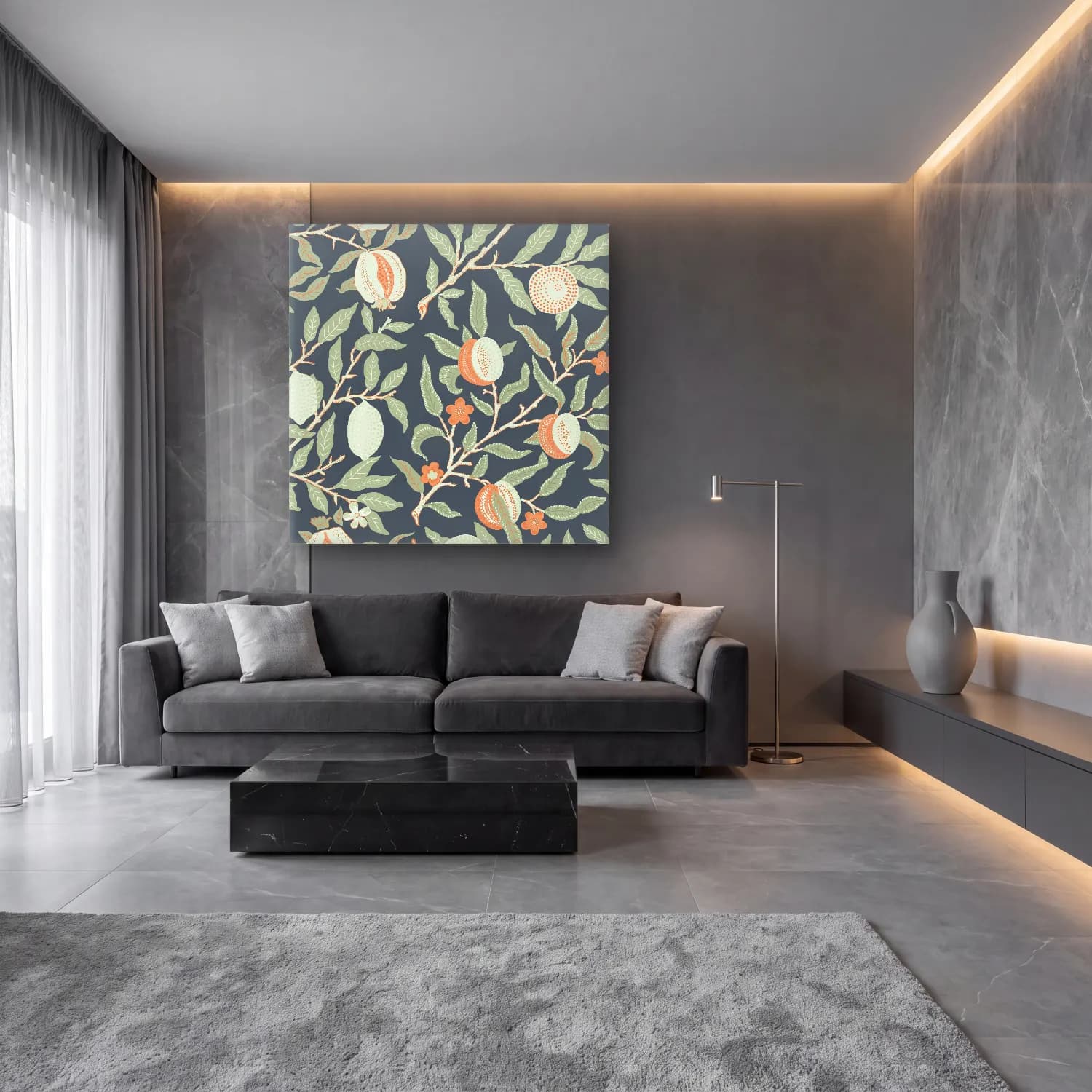 Botanik İllüstrasyon Çiçek Deseni No. 108 cam tablo — lüks salon duvarında