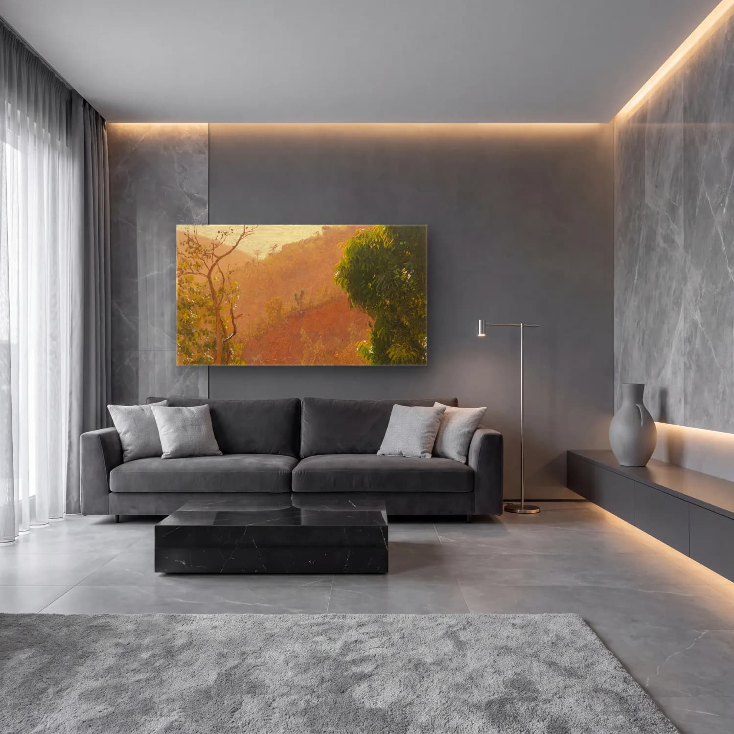 Frederic Edwin Church – Landscape IV cam tablo — lüks salon duvarında