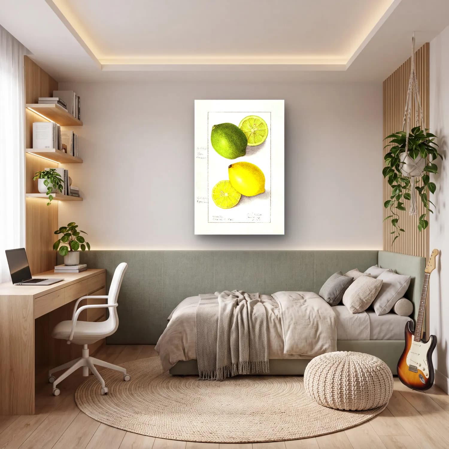 Botanik İllüstrasyon Limonlar No. 10 cam tablo — genç odasında