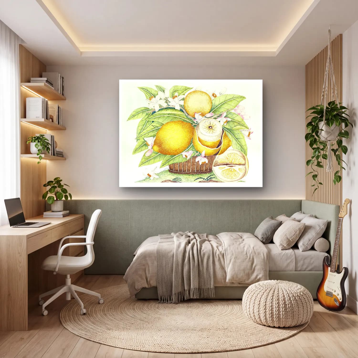 Botanik İllüstrasyon Limonlar No. 12 cam tablo — genç odasında