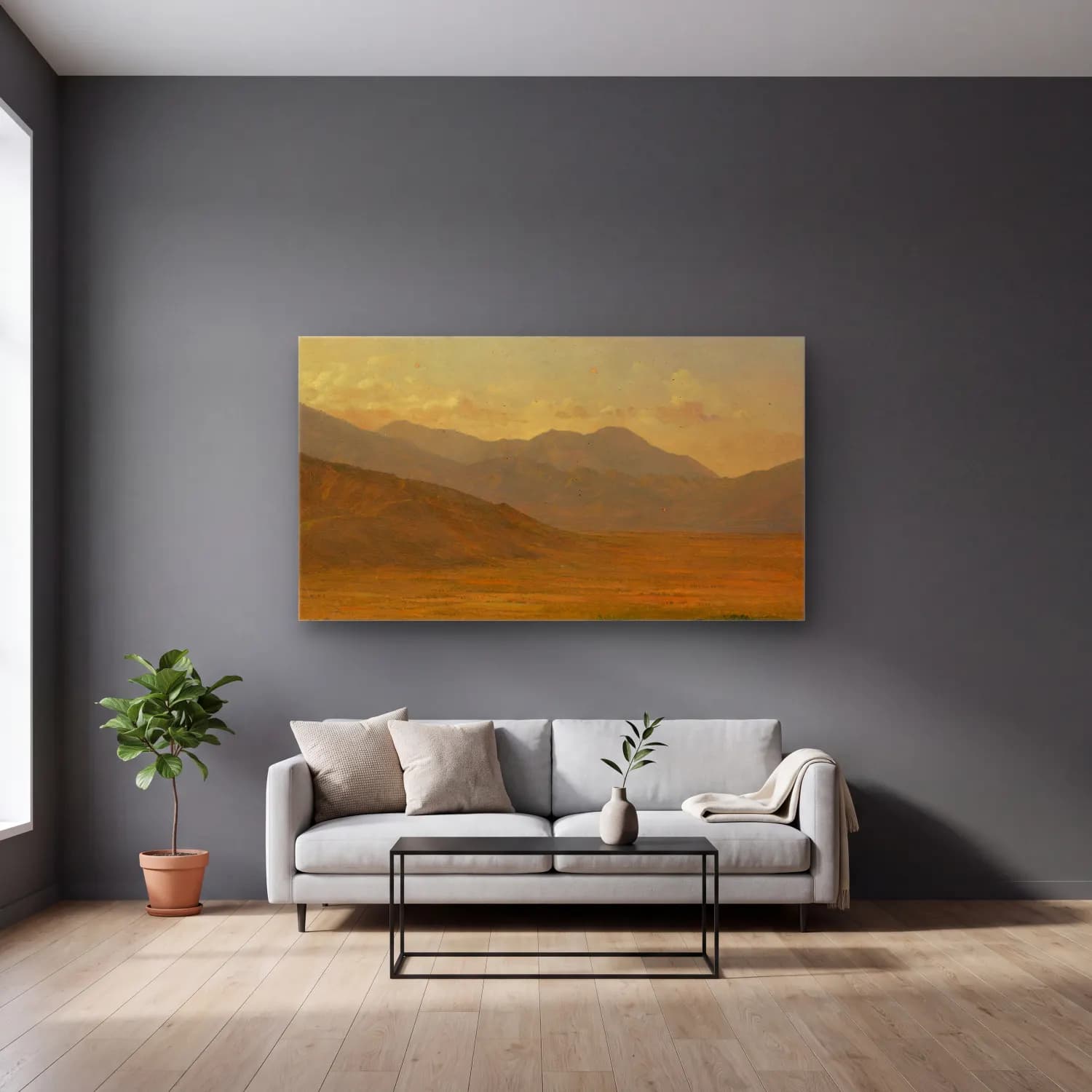 Frederic Edwin Church – Landscape VII cam tablo — gri duvarlı salonda