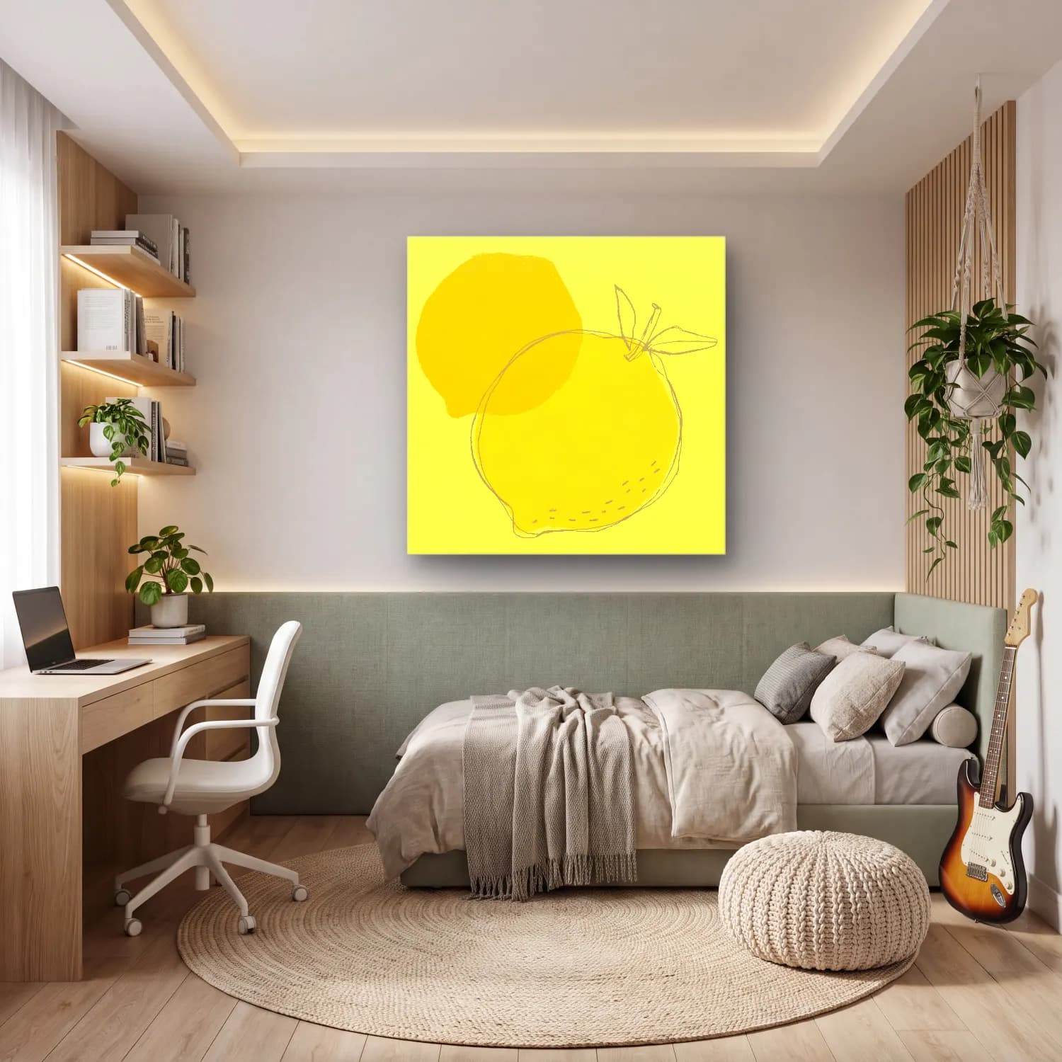 Çizgi Sanatı Limonlar – Sarı Tonlar cam tablo — genç odasında
