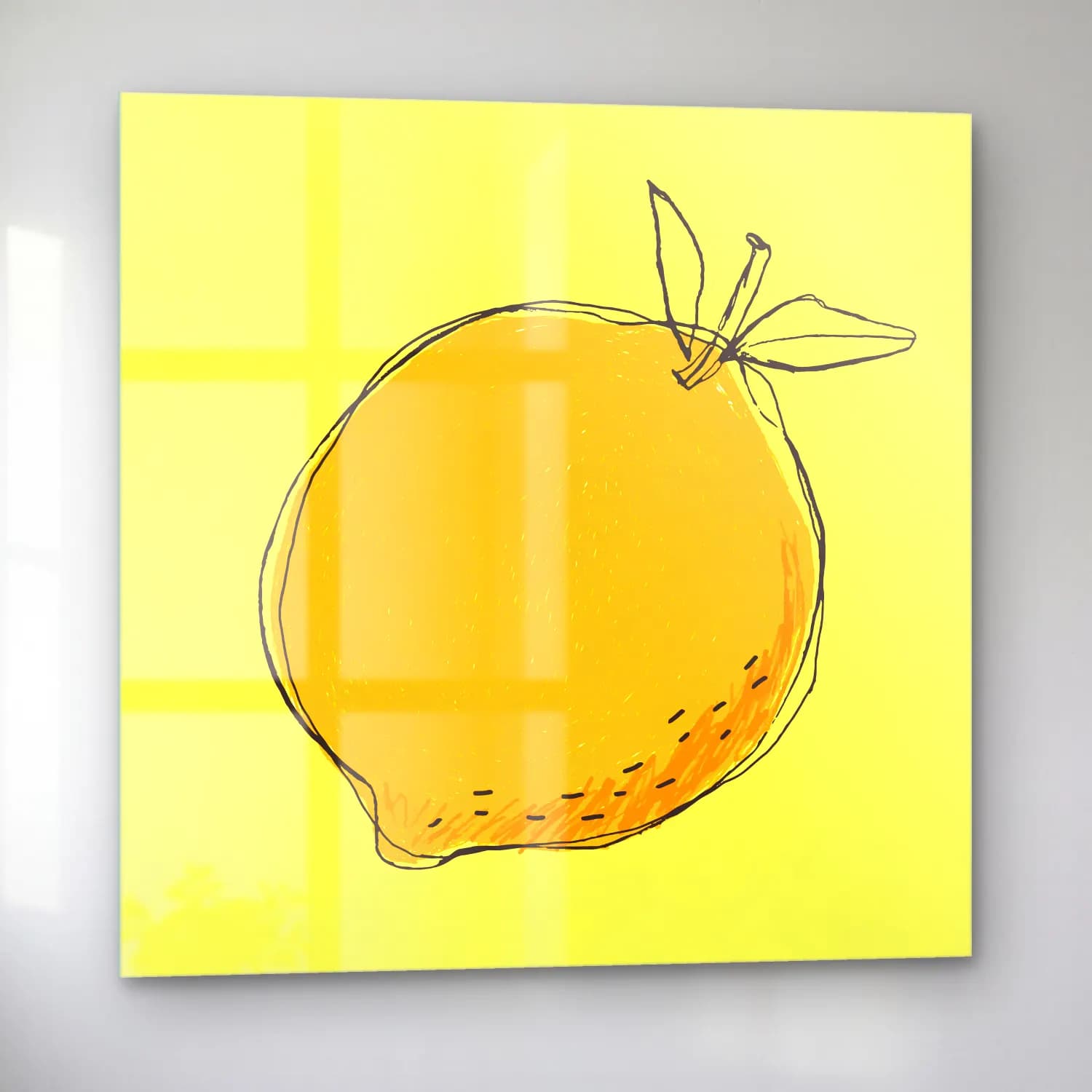 Çizgi Sanatı Limon Dalı No. 5 cam tablo — sol açıdan görünüm