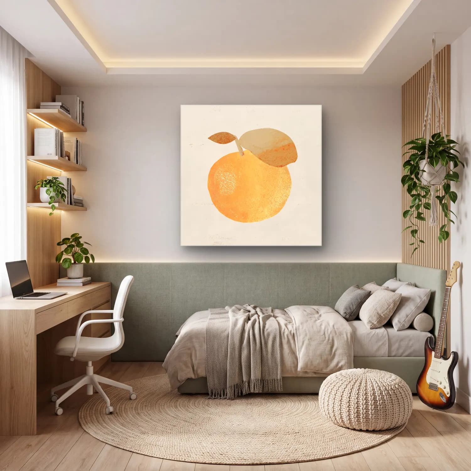 Pastel Portakallar No. 7 cam tablo — genç odasında