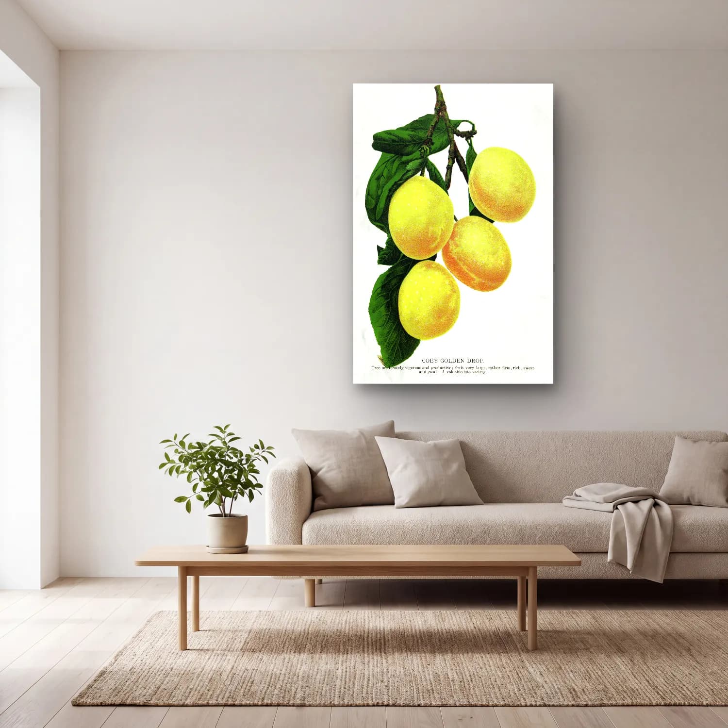 Botanik İllüstrasyon Limon Dalı No. 21 cam tablo — açık renk salonda