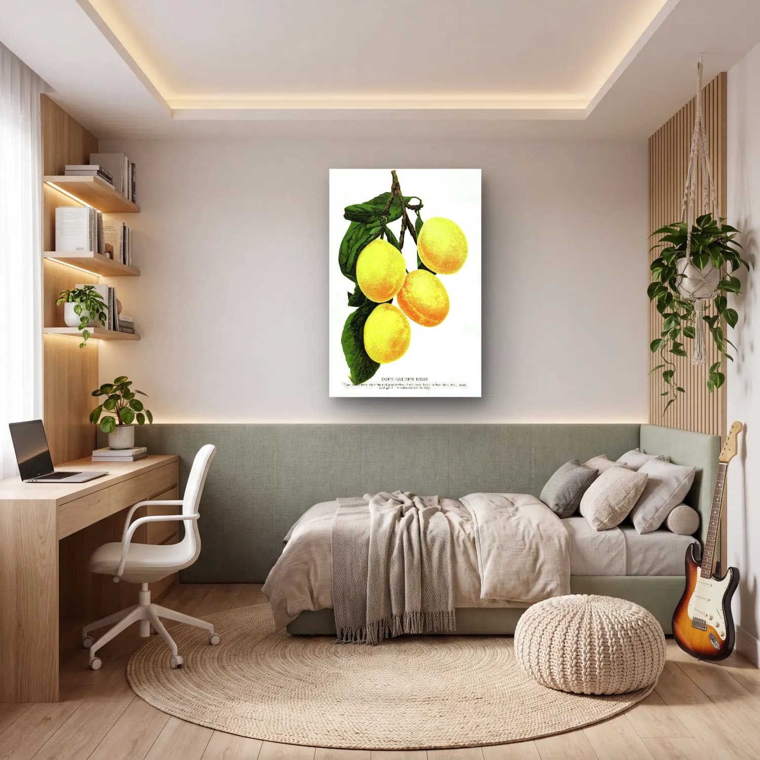 Botanik İllüstrasyon Limon Dalı No. 21 cam tablo — genç odasında