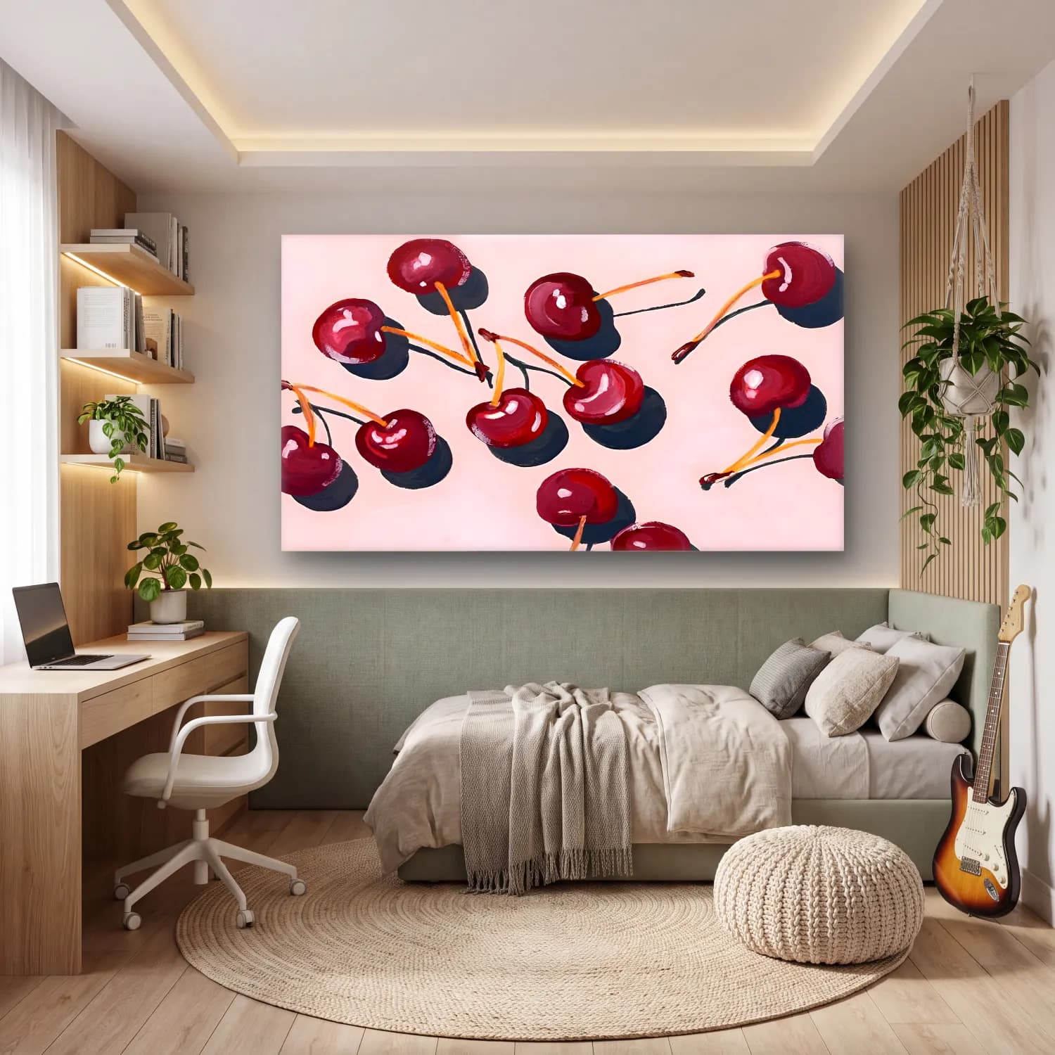 Yağlı Boya Kirazlar – Pembe Tonlar cam tablo — genç odasında